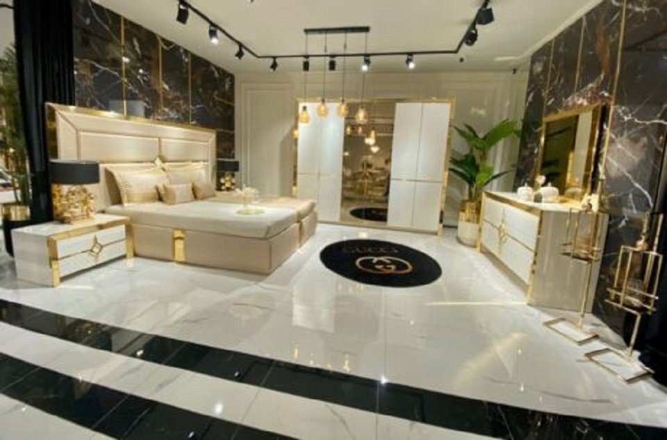 JVmoebel Bett Modern Luxus in Bett), Neu Doppelbett Made (1-tlg., Bett Doppel Design Europa Beige Bettrahmen