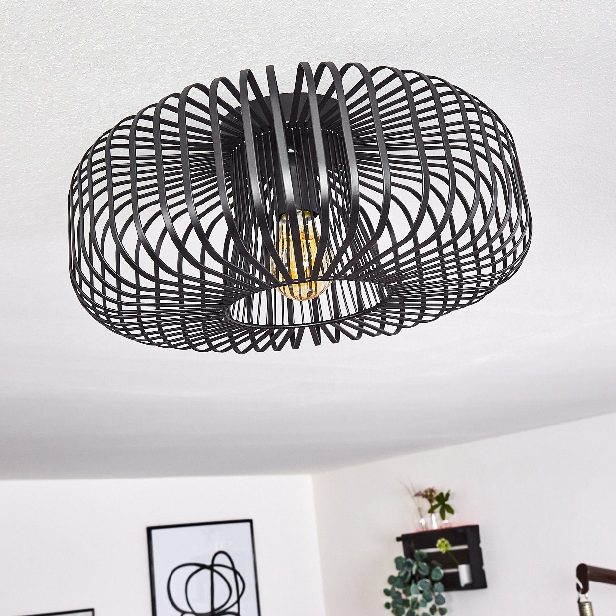 E27, Gitter-Optik hofstein in mit Schwarz, Deckenlampe Metall runde Retro-Leuchte aus »Pieris« Leuchtmittel, ohne durch Lichteffekt Deckenleuchte