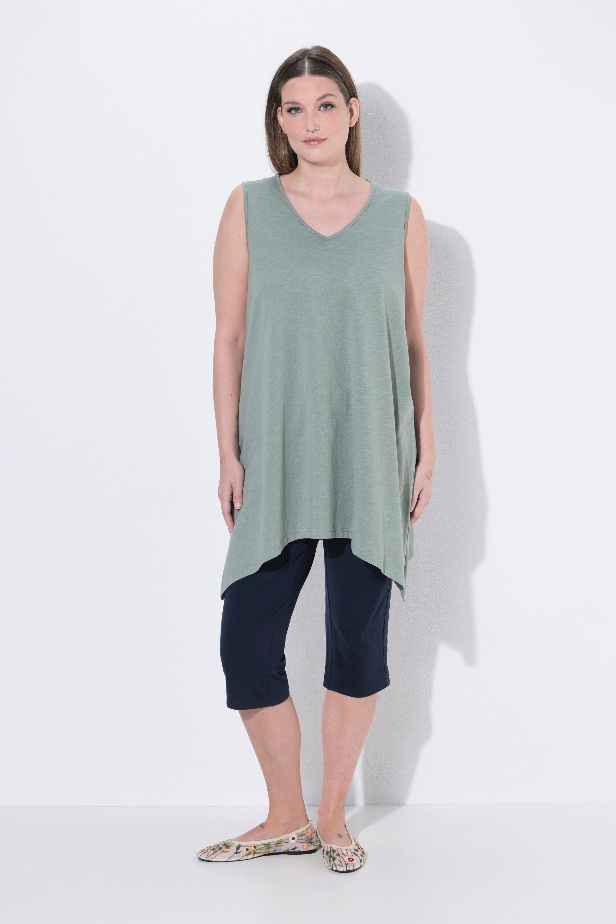 Longshirt Longtop Zipfelsaum A-Linie V-Ausschnitt