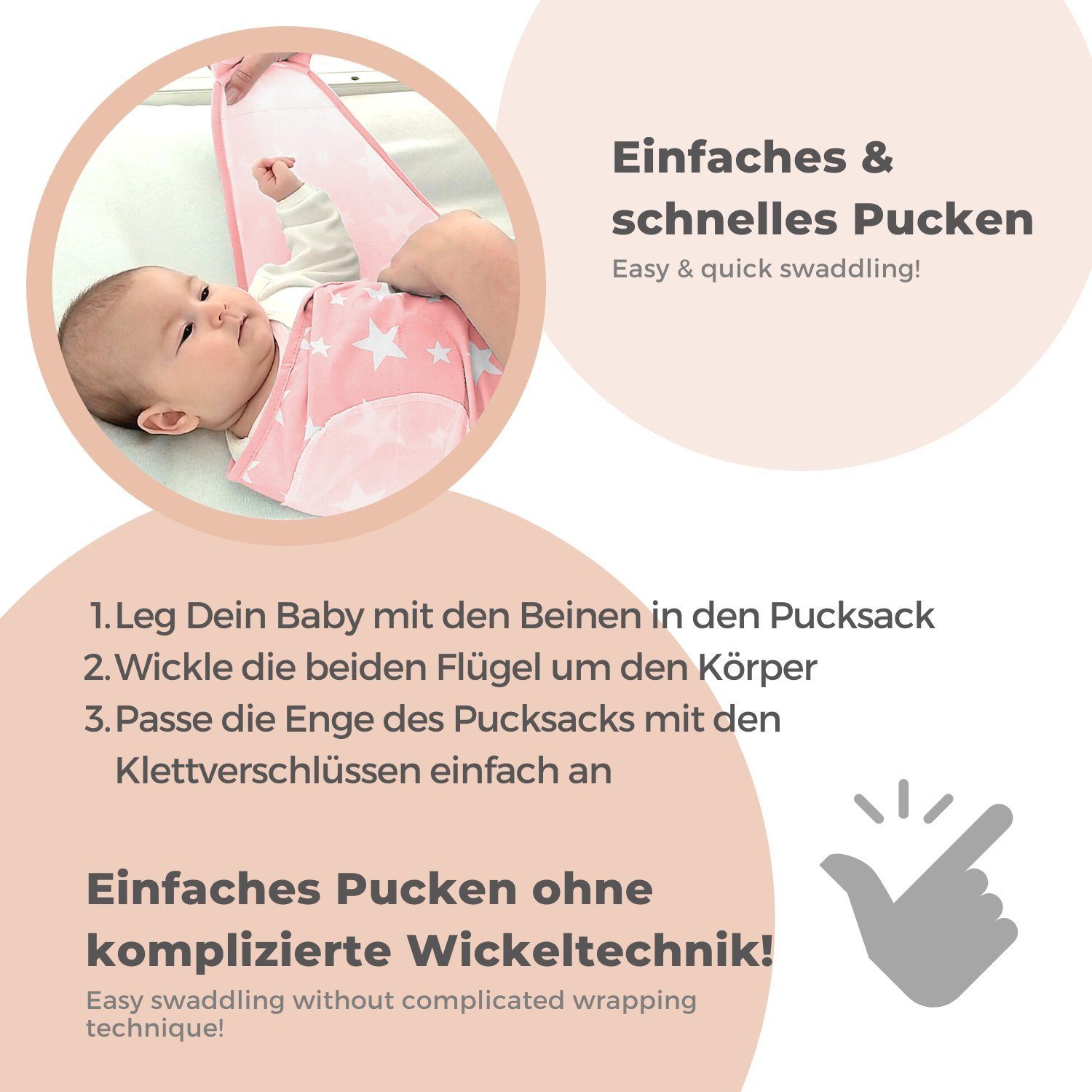 Monate Klettverschlüssen 4-6 für oder tlg., Pucktuch pucken, Baumwoll-Puckdecke Lilly 2 atmungsaktives 2er-Pack), mit mühelos Ben 0-3 weichen Monate, Baby Pucksack and (Set, & verstellbaren