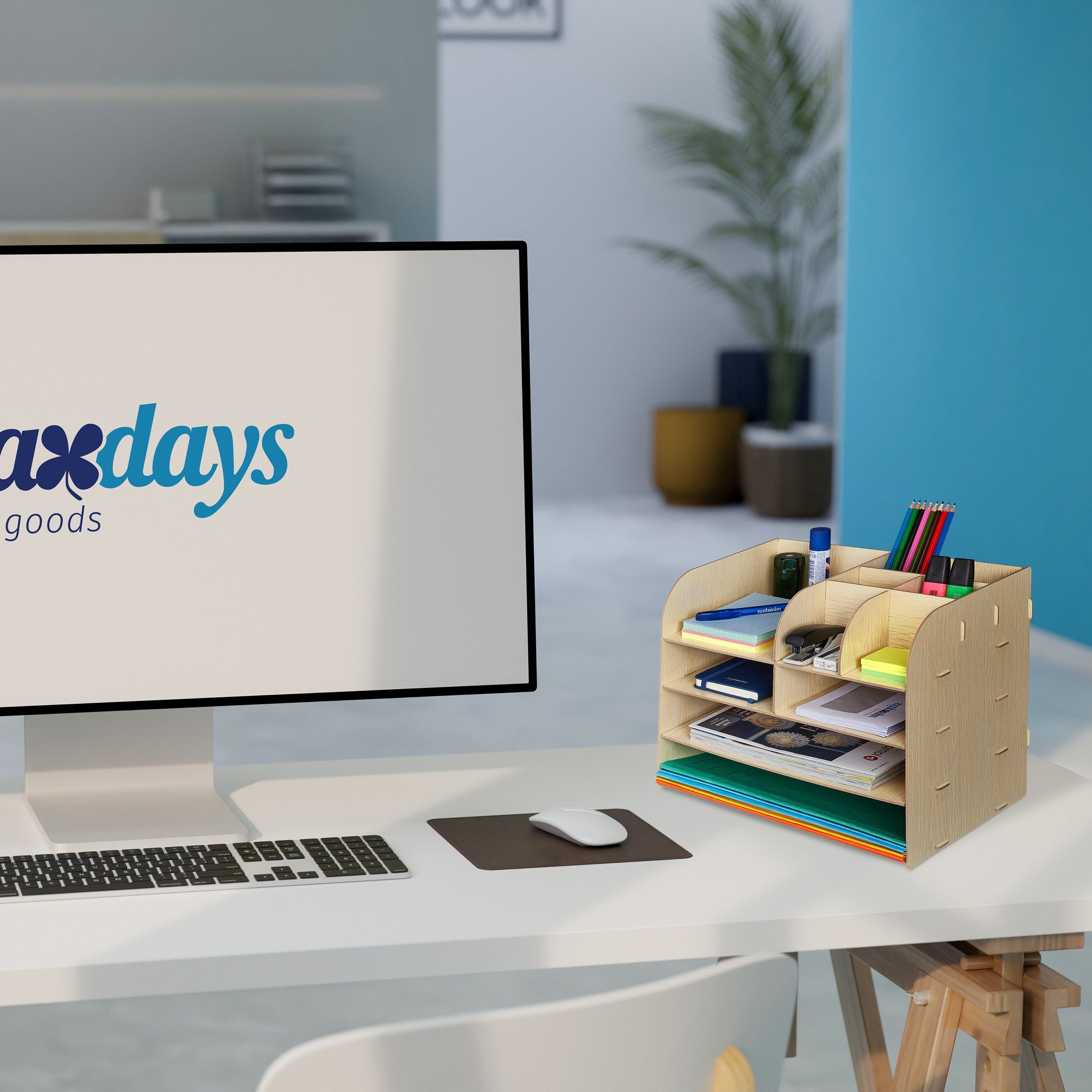 relaxdays Organizer Schreibtisch Organizer mit Ablagefächern, hellbraun