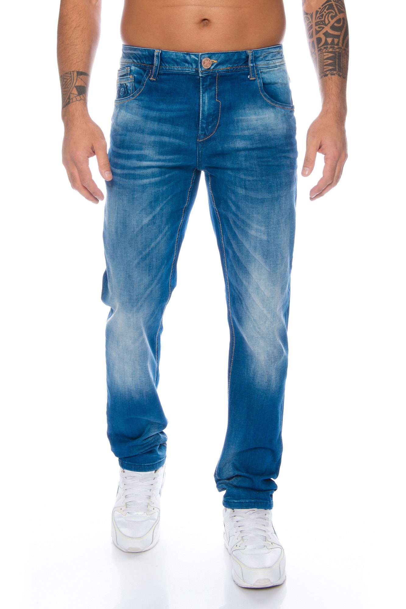 Cipo & Baxx Slim-fit-Jeans Herren Jeans Hose im dezenten Look mit dicken Nähten Hochwertige Nahtverzierung und perfekter Tragekomfort