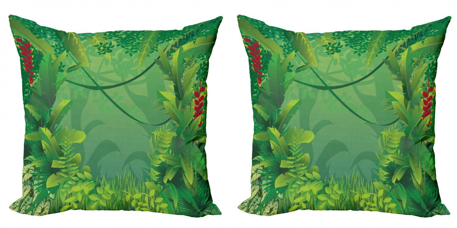 Kissenbezüge Modern Accent Digitaldruck, (2 Abakuhaus Blatt Stück), Hawaii-Regenwald Grünes Doppelseitiger