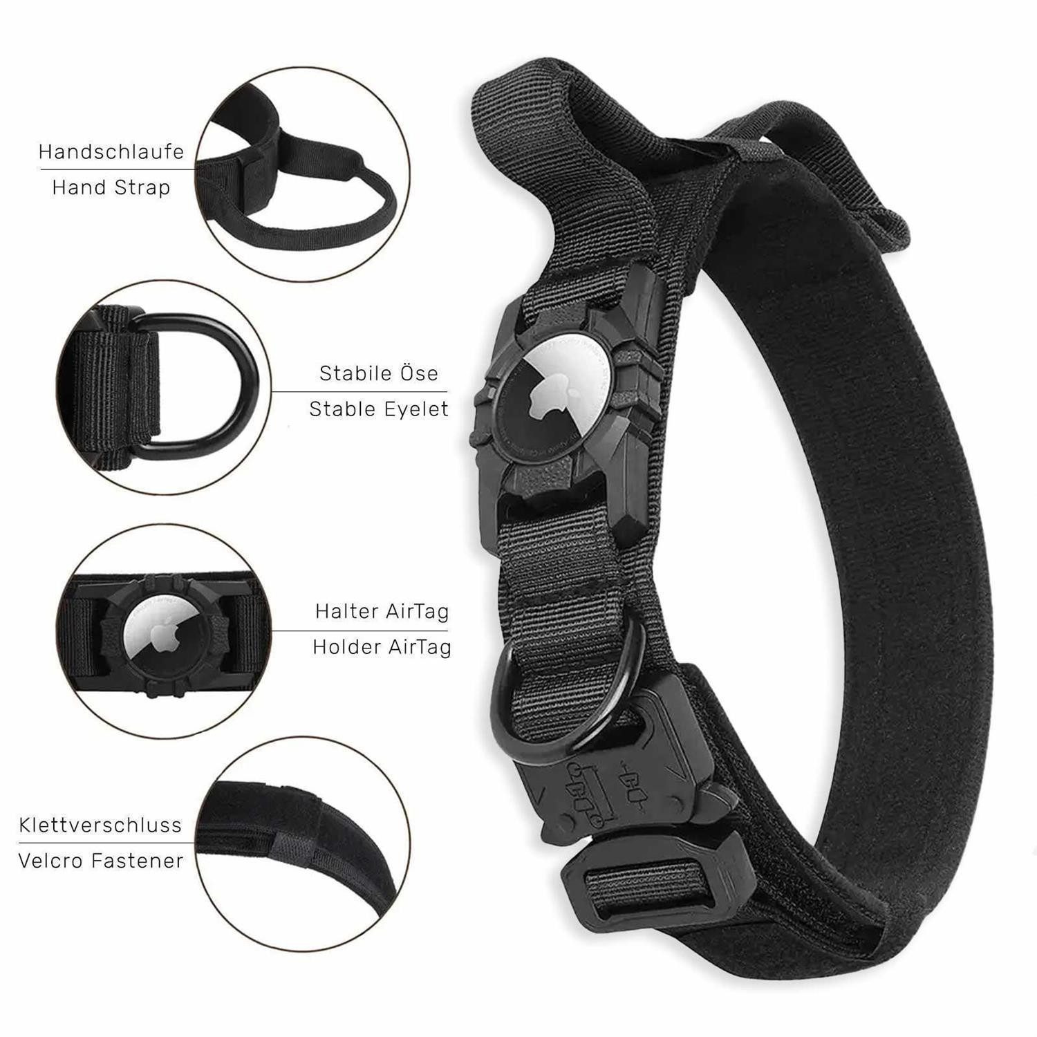 Monkimau Hunde-Halsband Hundehalsband taktisch Handgriff Air-Tag Halter