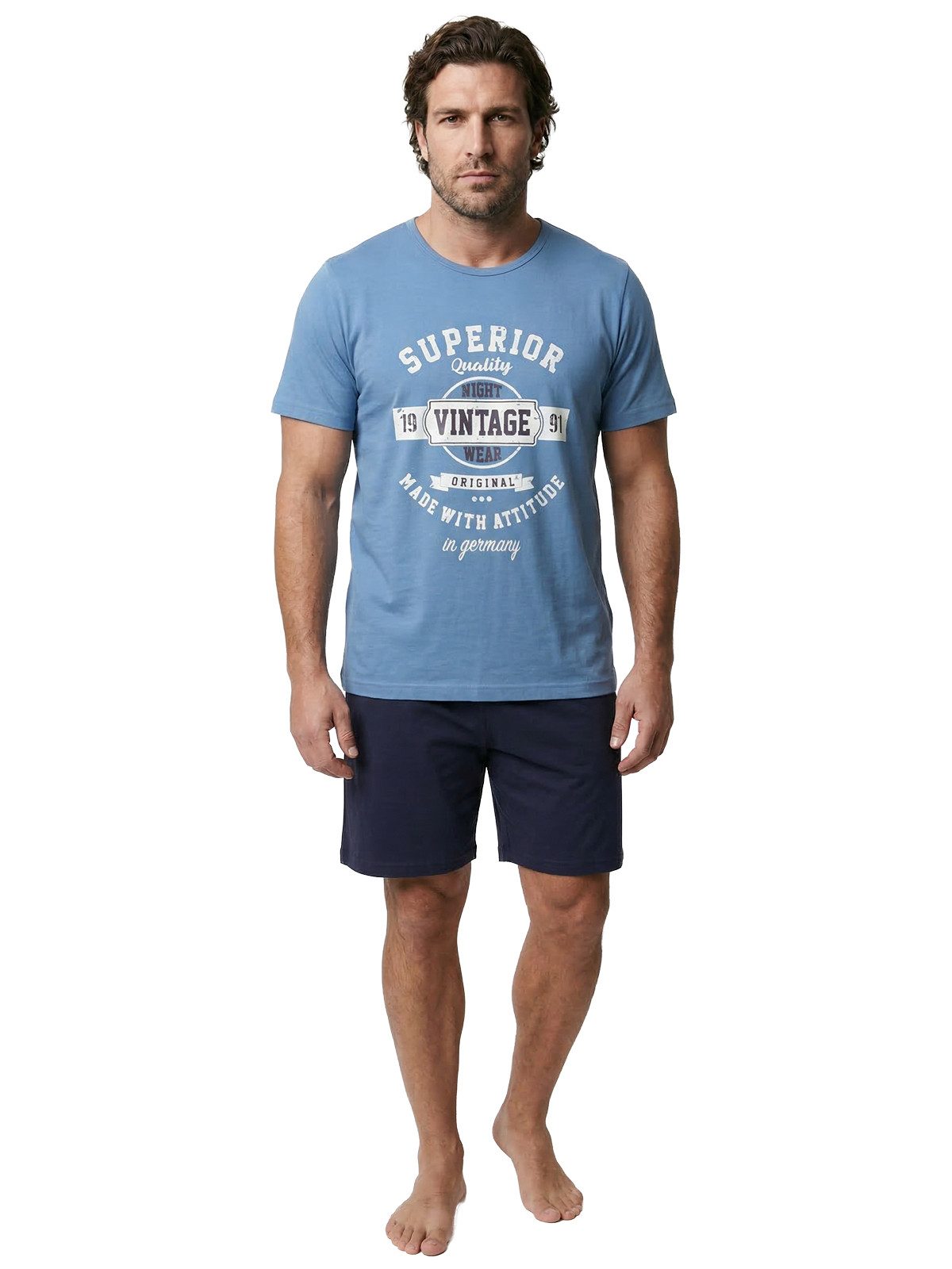 Henry Terre Shorty Pyjama Set Kurz - Vintage Blaue Shorts