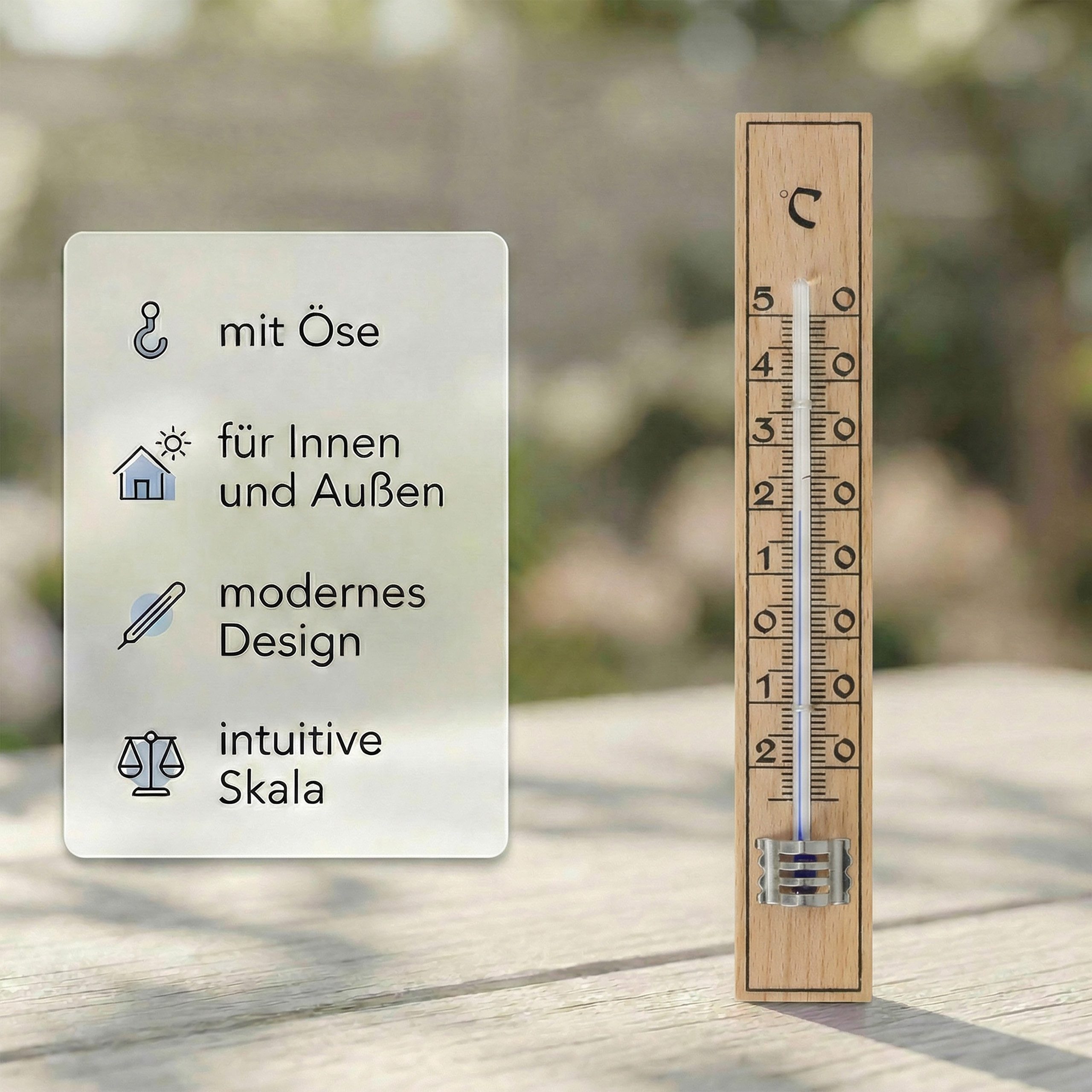 Lantelme Gartenthermometer Lantelme 2 Stück Holz Außenthermometer -30°C bis 50°C 17cm, 2-tlg.