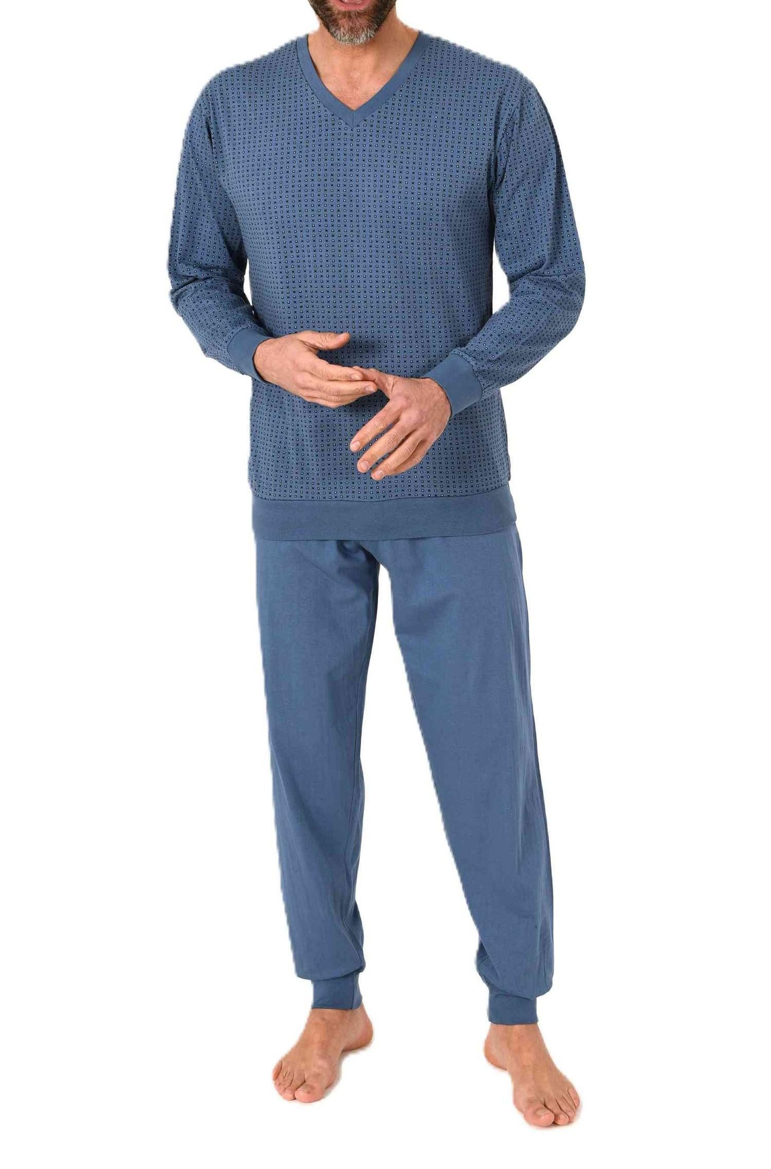 Normann Pyjama Normann Herren langarm Schlafanzug mit Bündchen in edler Optik
