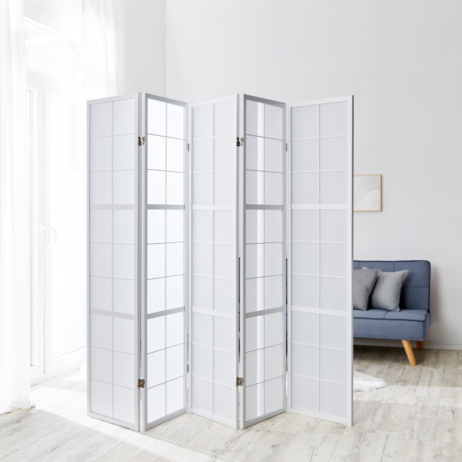 Homestyle4u Paravent Raumteiler Holz Trennwand Weiß Indoor Hochzeit Sichtschutz (5 St., 5-teilig), faltbar
