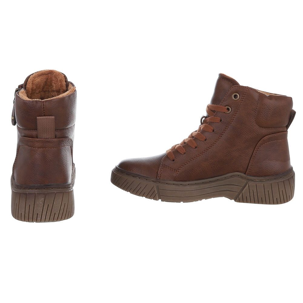 Ital-Design Damen Halbschuh mit Reißverschluss und Schnürung Schnürstiefelette (90598689) Flach Stiefeletten in Braun