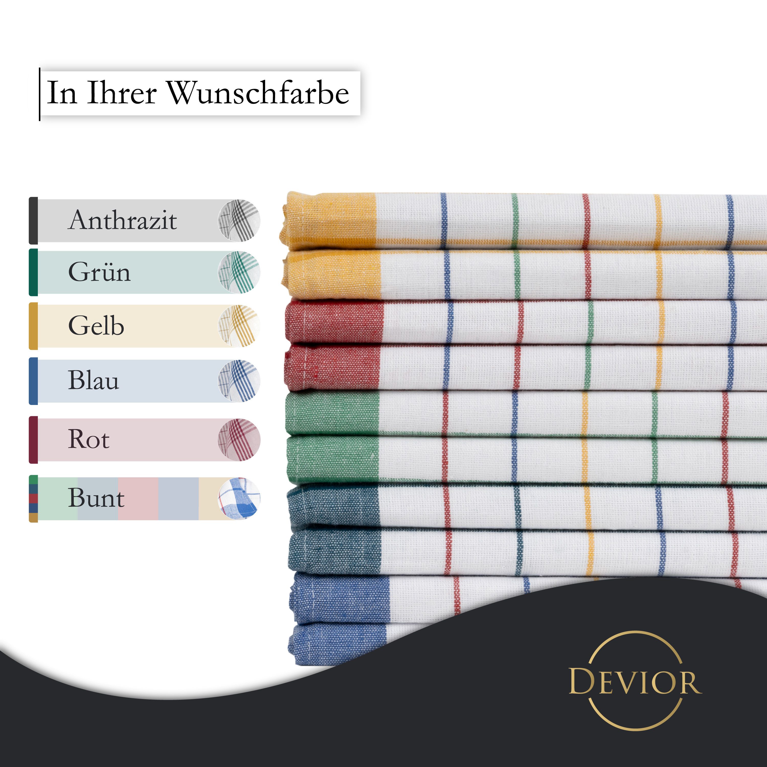 Devior Spültuch aus 100% Baumwolle 50x70 cm, mit Aufhänger, Fusselfrei, 95° Waschbar, (10-tlg., Vielfältig einsetzbar), saugstarke Geschirrhandtücher – für Kontakt mit Lebensmitteln geeignet
