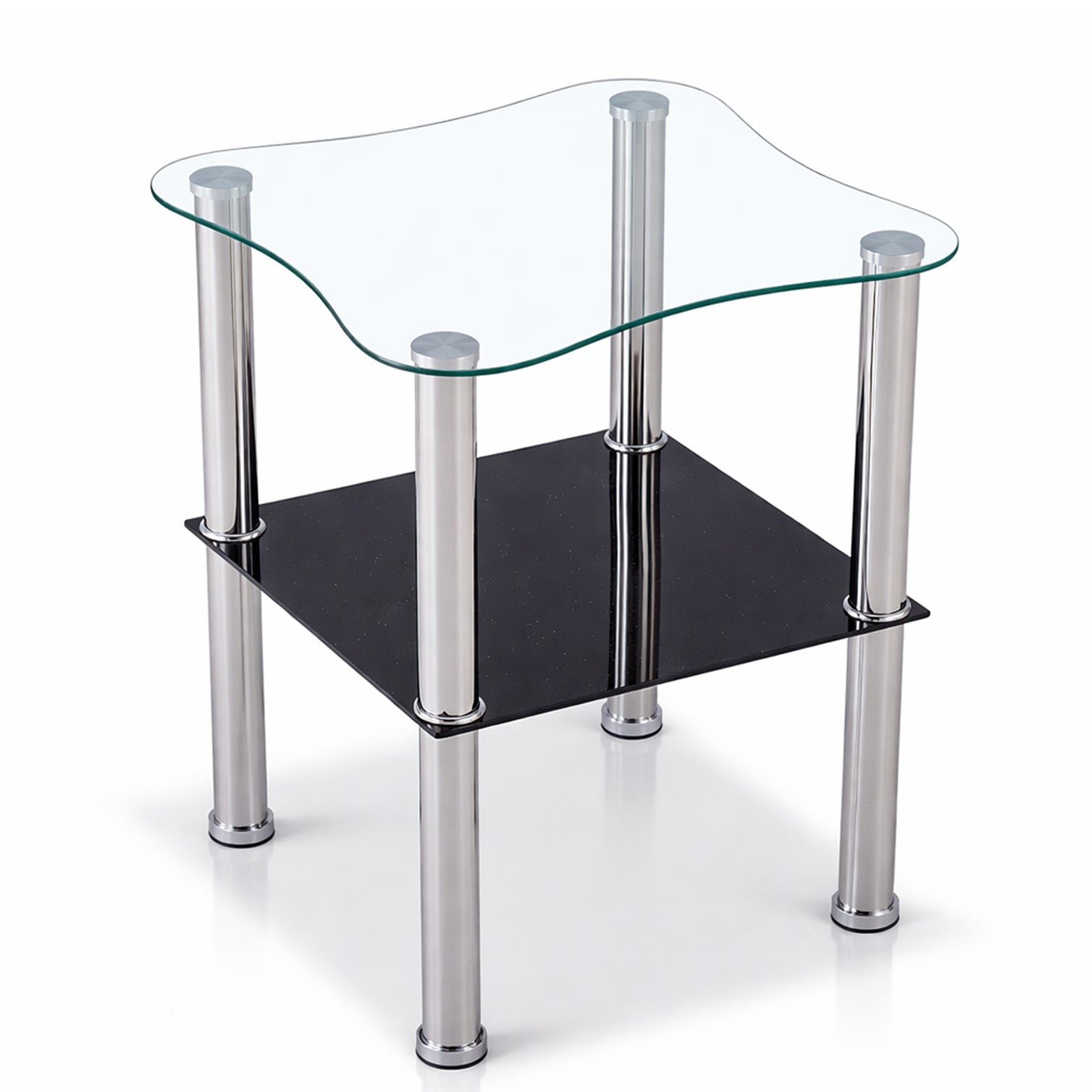 HOOZ Beistelltisch Beistelltisch 40x40cm, schwarze Ablage - gerundet (Set, 1-St., 1 x Beistelltisch), schwarze abgerundete Ablage
