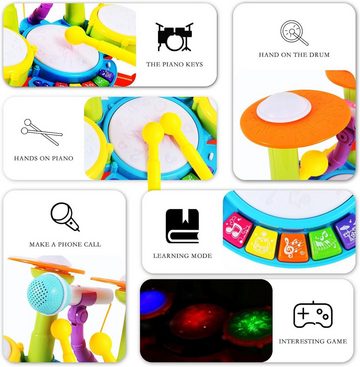 Gontence Spiel-Schlagzeug Kinderschlagzeug,Schlagzeug Spielzeug, Trommel mit Sitzhocker