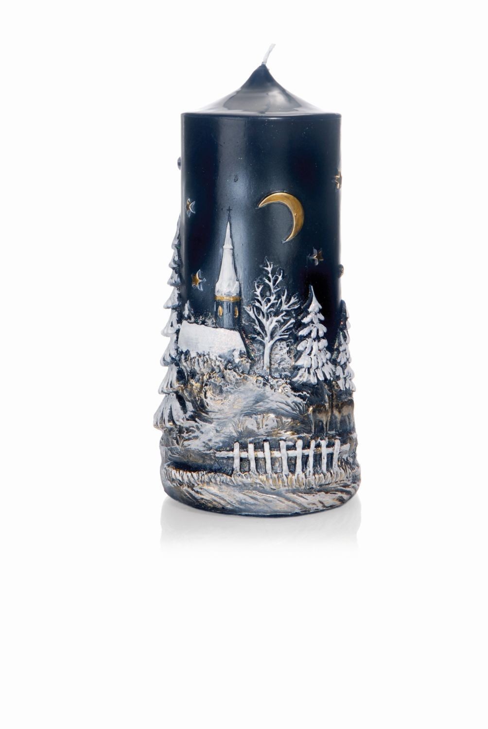INNA-Glas Adventskerze MEREDITH mit Relief, Stille Nacht, bemalt, dunkelblau, 22,5cm, Ø11cm