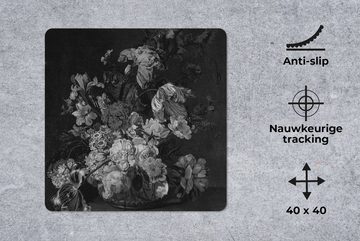 MuchoWow Gaming Mauspad Stilleben mit Blumen - Gemälde von Cornelia van der Mijn - (1-St), Mousepad mit Rutschfester Unterseite, Gaming, 40x40 cm, XXL, Großes