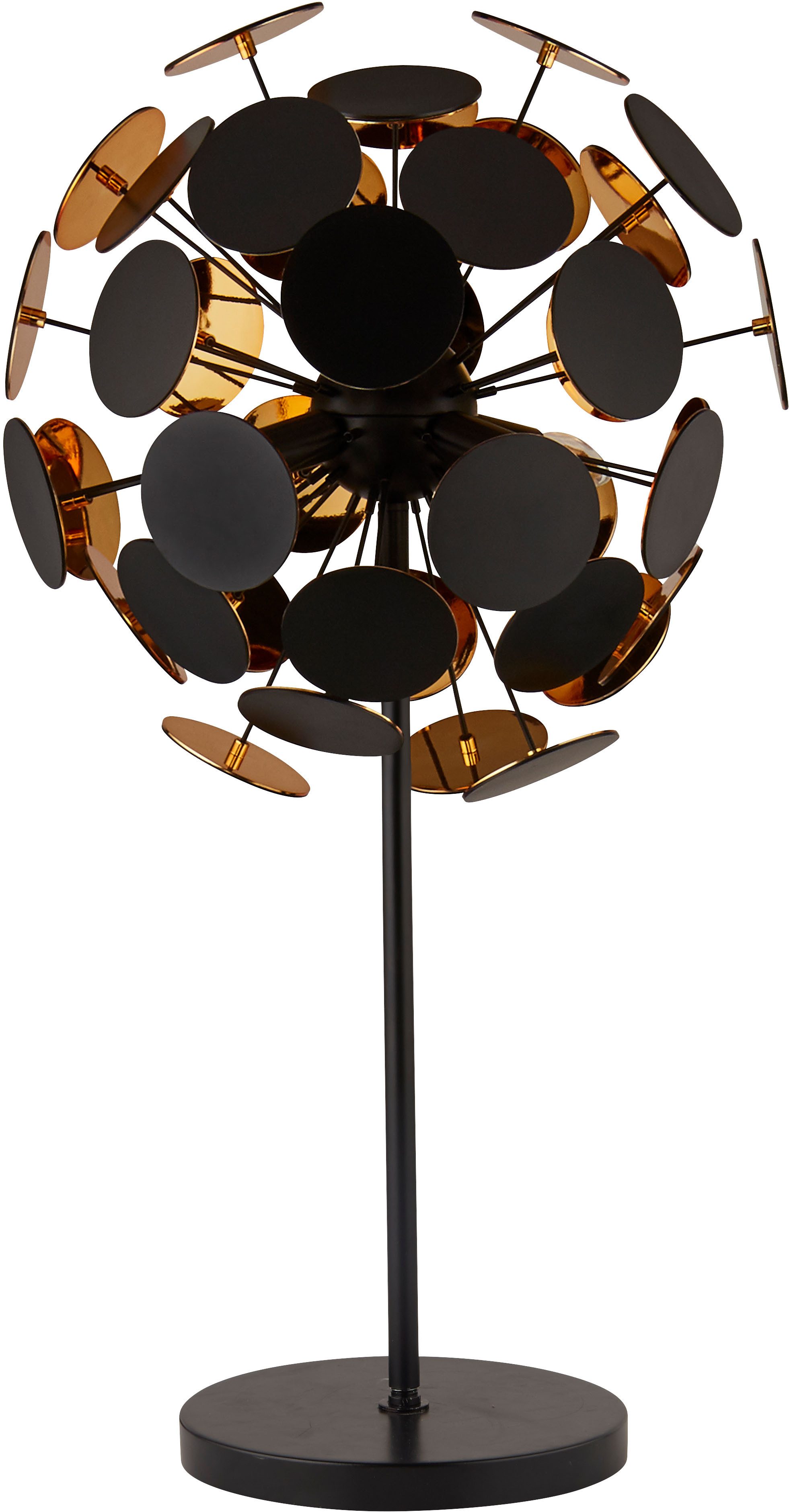 Searchlight Tischleuchte Discus 3Lt Table Lamp - Black Metal & Black & Gold PC Discs, Leuchtmittel wechselbar