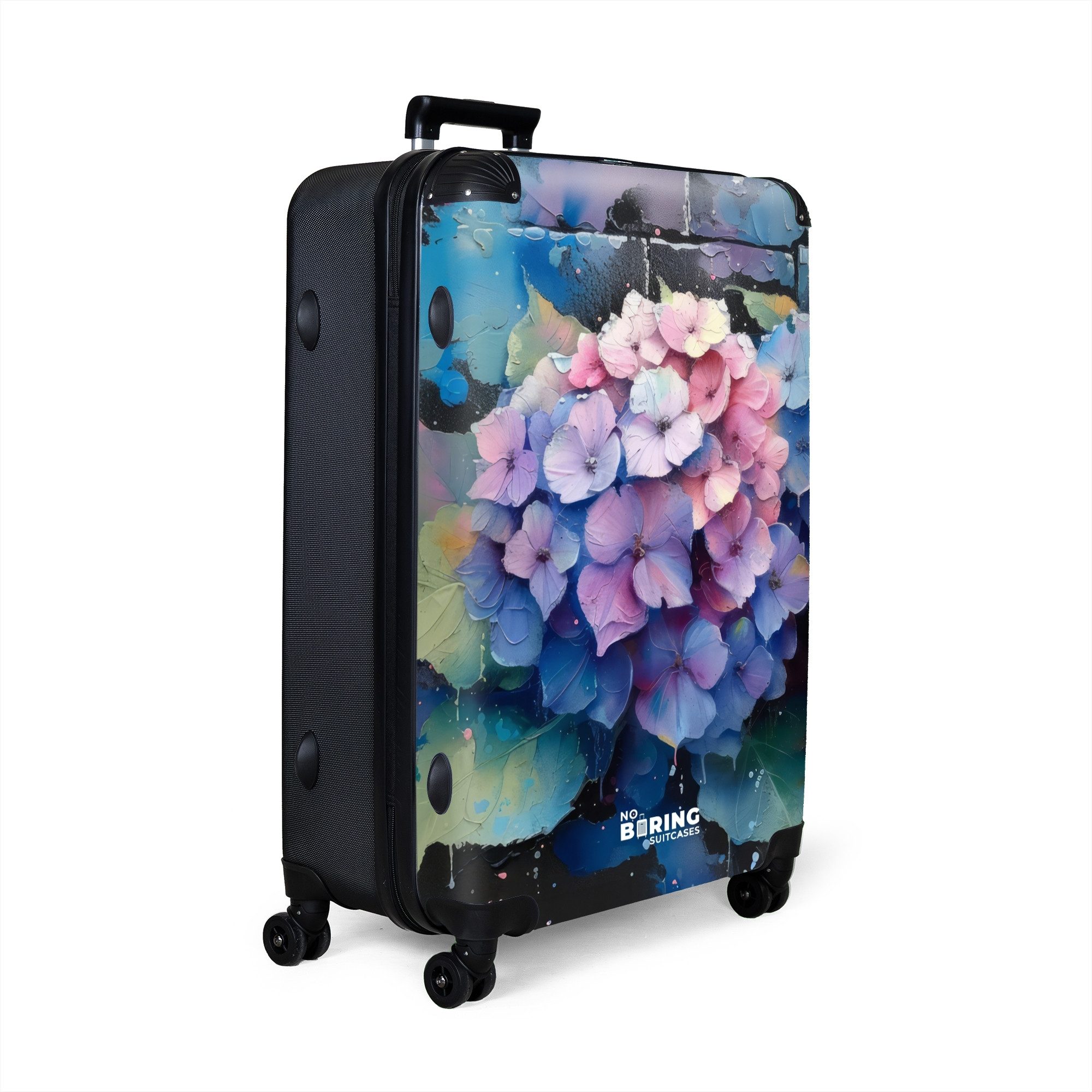 NoBoringSuitcases.com© Hartschalen-Trolley Hortensienblüten im Graffiti-Sti günstig online kaufen