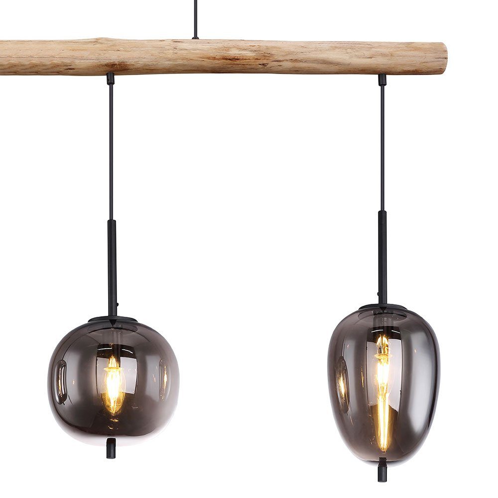 etc-shop Pendelleuchte, Leuchtmittel nicht rauch cm 3 Pendelleuchte inklusive, Holz Wohnzimmerlampe 100 E14 Glas L Flammig