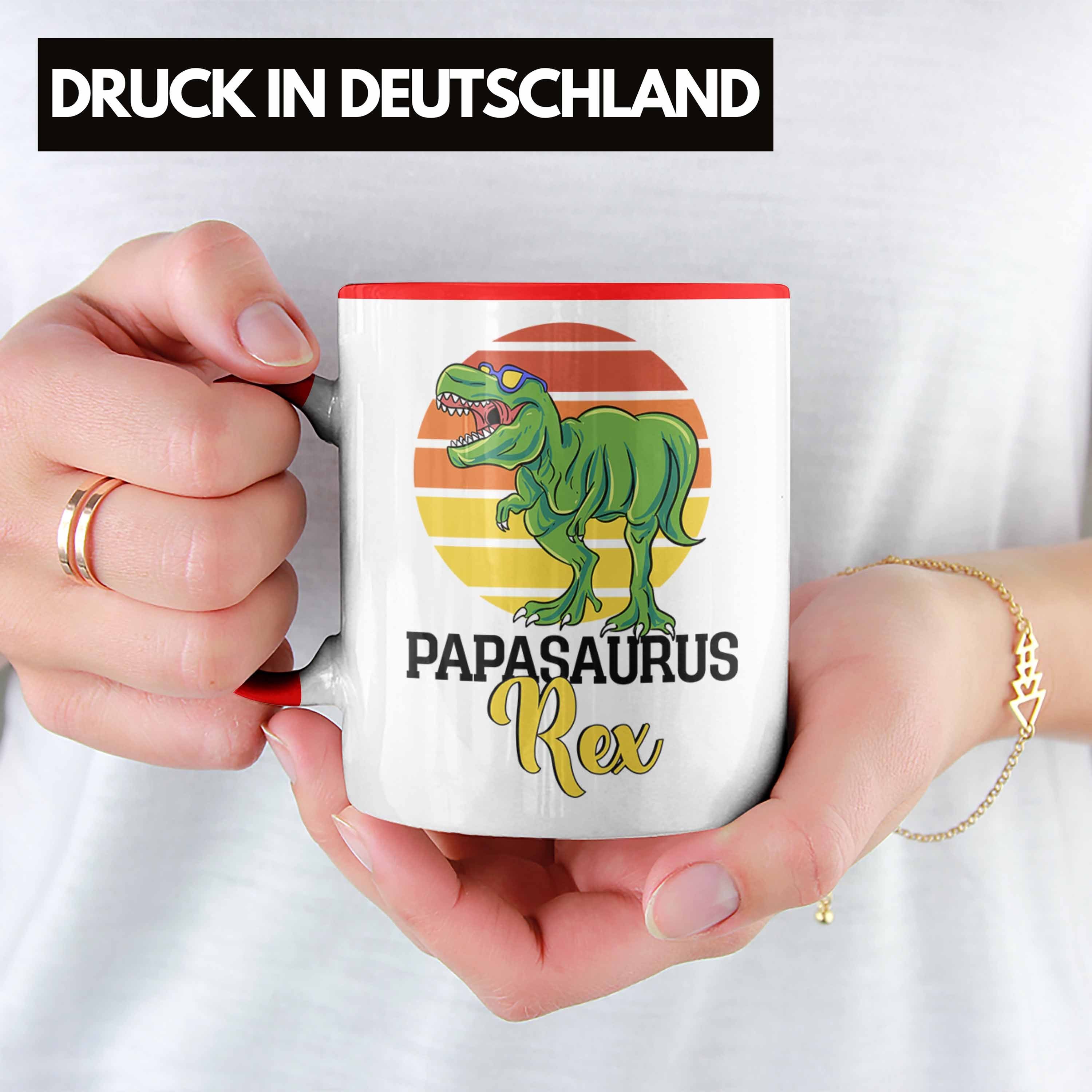 Tasse Lustiges für Trendation Gesc "Papasaurus Papa Rex" Besten Vatertag Geschenk Tasse Rot