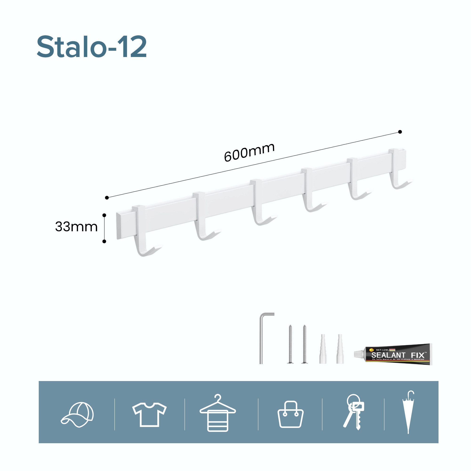 doporro Garderobenleiste Kleiderhaken 4/6/8 Verschiebbare Alu-Wandhaken selbstklebend Stalo-12 (6 St), 4 Verschiebbare Wandhaken aus Alu – Bild 5 von 5