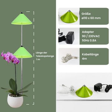 PARUS Pflanzenlampe Indoor plants, Leuchtmittel für Pflanzen, Teleskopstab 1m, Parus by Venso SUNLiTE 7W LED Vollspektrum Pflanzenlampe Grün, Indoor