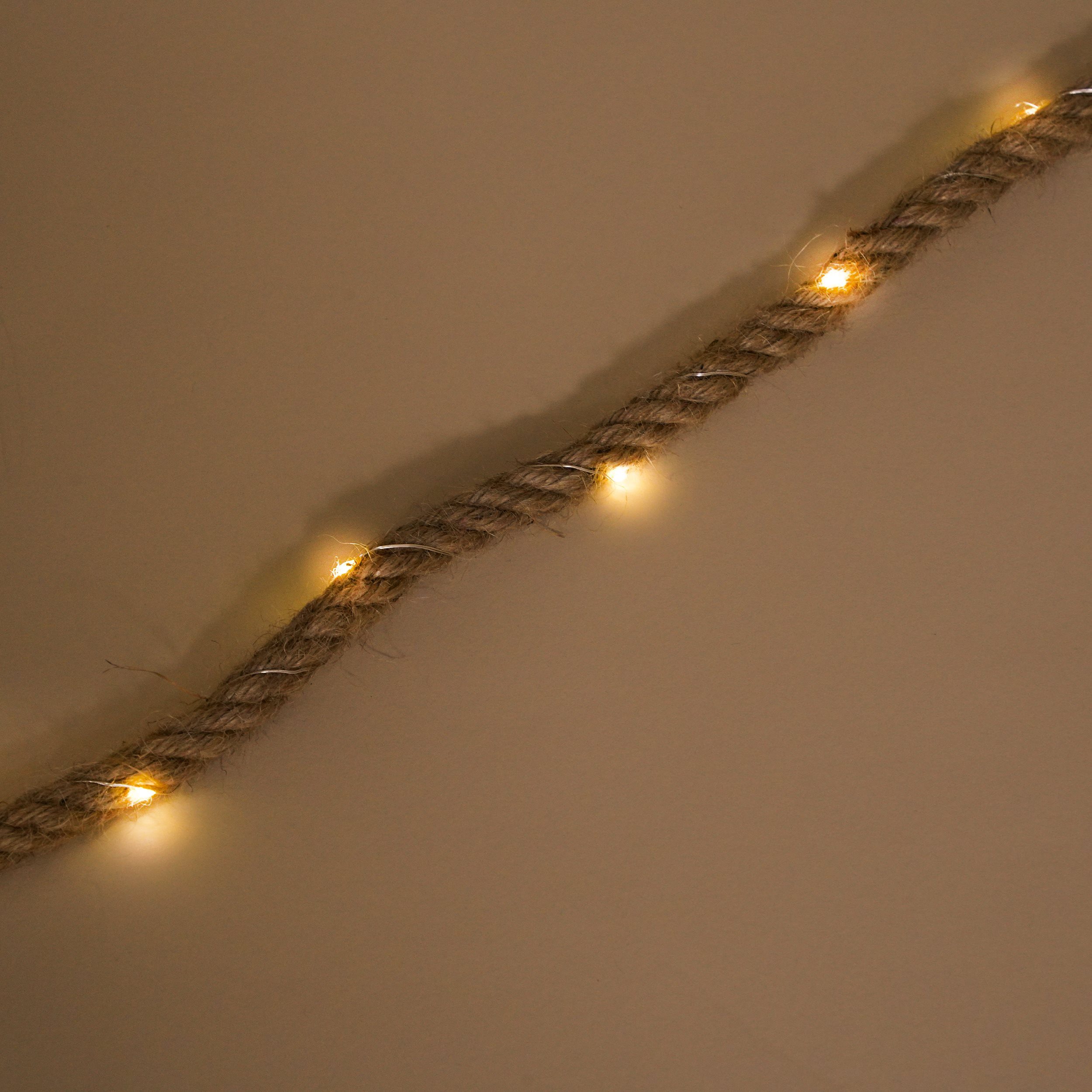 esotec LED-Lichterkette Beleuchtetes Juteseil außen 4,5m LED-Kette +2m Zuleitung 3000K 102164, Solarbetrieb ohne Stromanschluss, Dauer- oder Blinklicht, winterfest