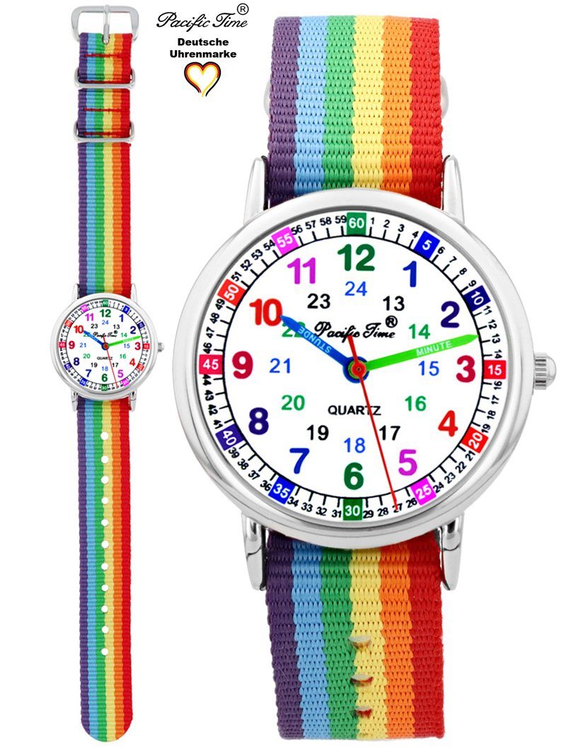 Pacific Time und Wechselarmband, Match und Versand Regenbogen - Mix Armbanduhr gelb Reflektor Kinder Design Gratis Quarzuhr Lernuhr Set