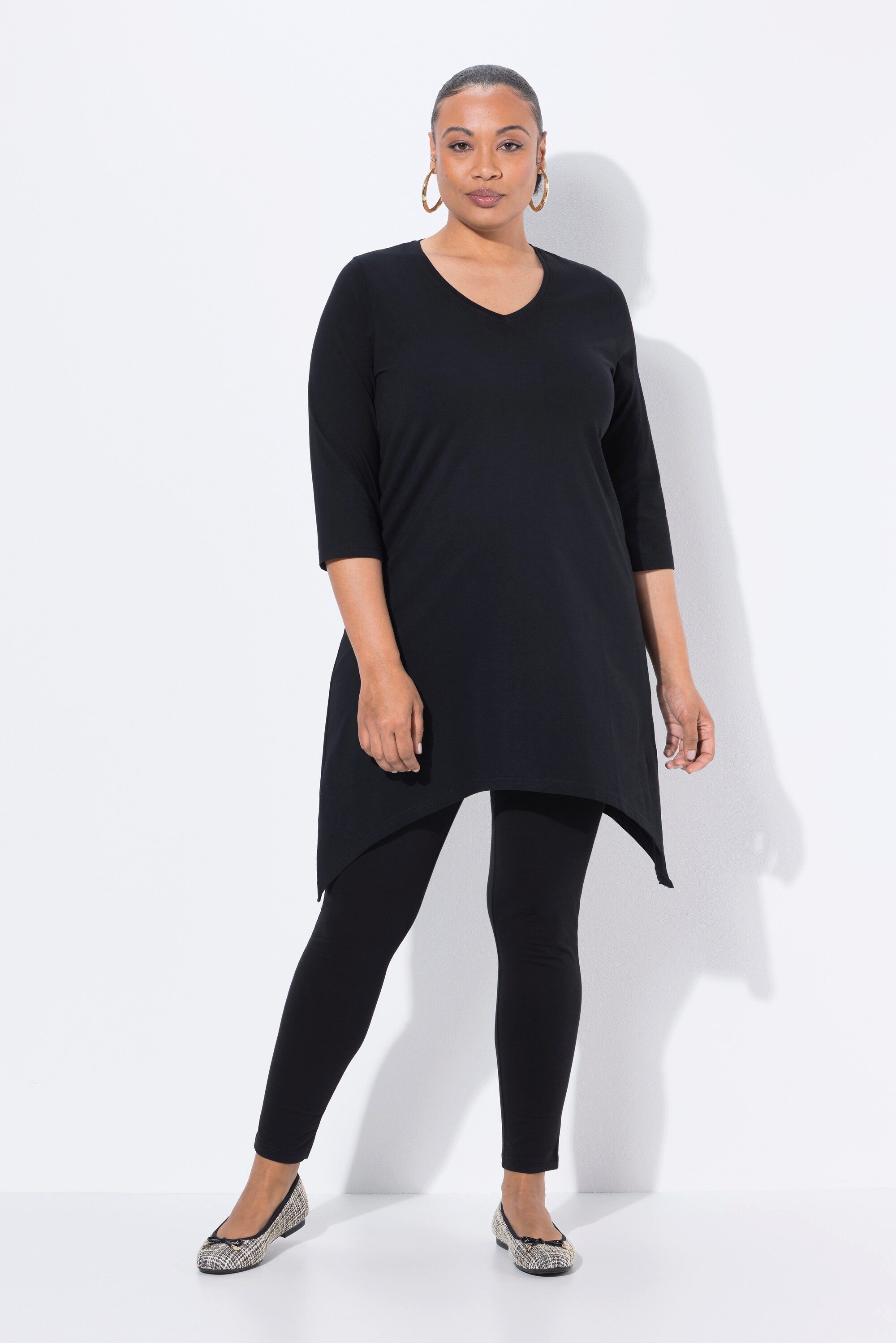 Ulla Popken Longshirt Longshirt Zipfelsaum A-Linie V-Ausschnitt 3/4-Arm günstig online kaufen
