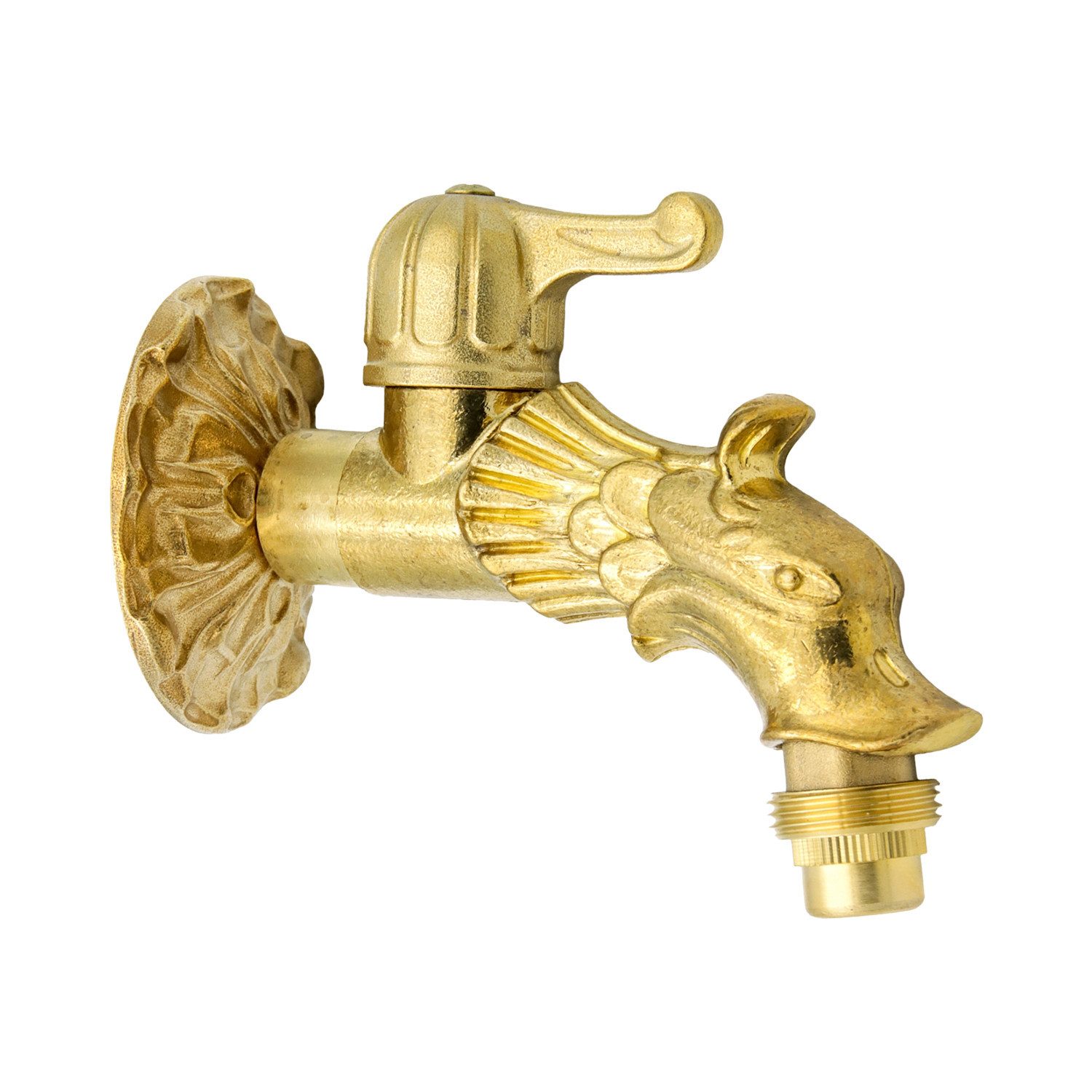 puteus Auslaufventil Auslaufhahn Gold 1/2" AG Messing Nostalgie Drache mit Hebel