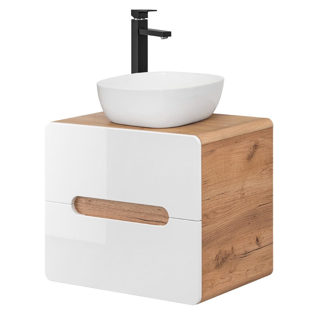 Lomadox Waschtisch LUTON-56, weiß mit Wotan Eiche Nb. 60/68/46 cm