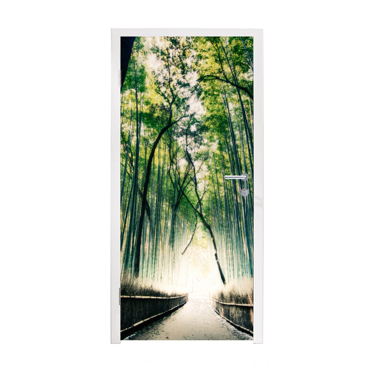 für St), in Türaufkleber, Fototapete Arashiyama, Matt, (1 Tür, bedruckt, Bambuswald MuchoWow Türtapete Japan, 75x205 cm