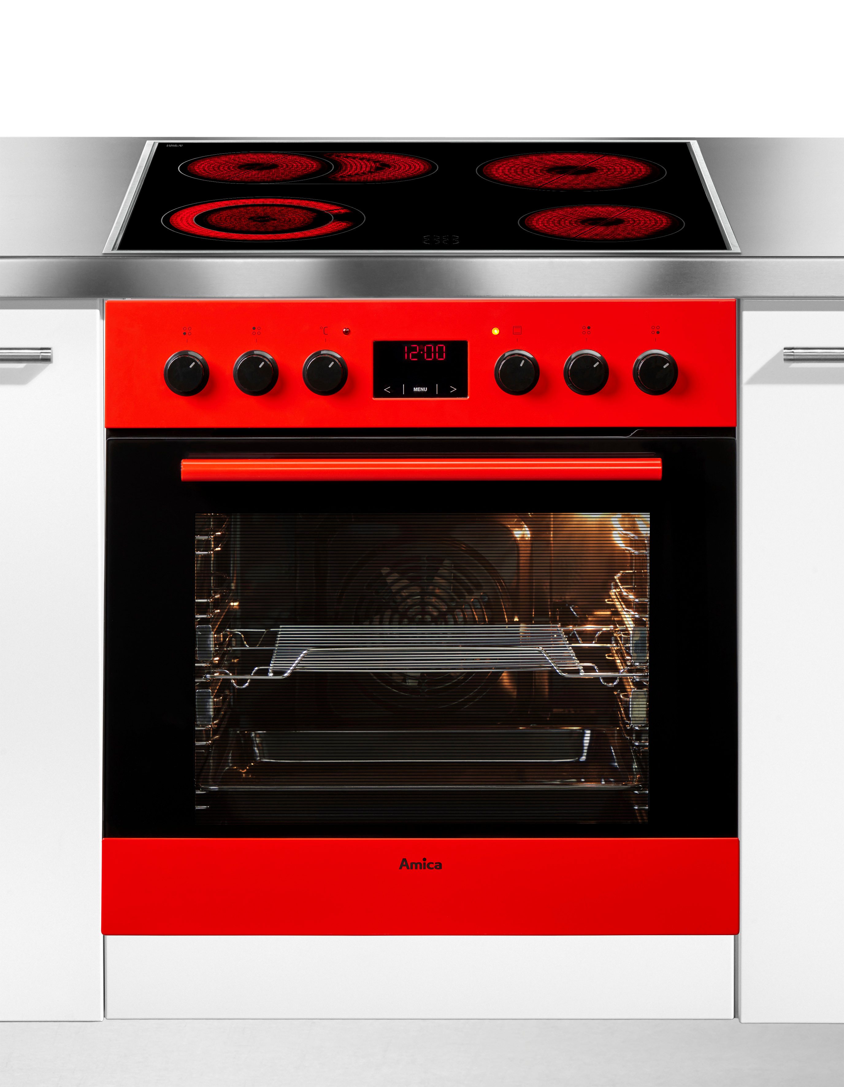 Amica Elektro-Herd-Set EHC 12920 R, mit Backauszug, Steam Clean, Komfortables Kochen und Backen mit leichtem und sicherem Handling