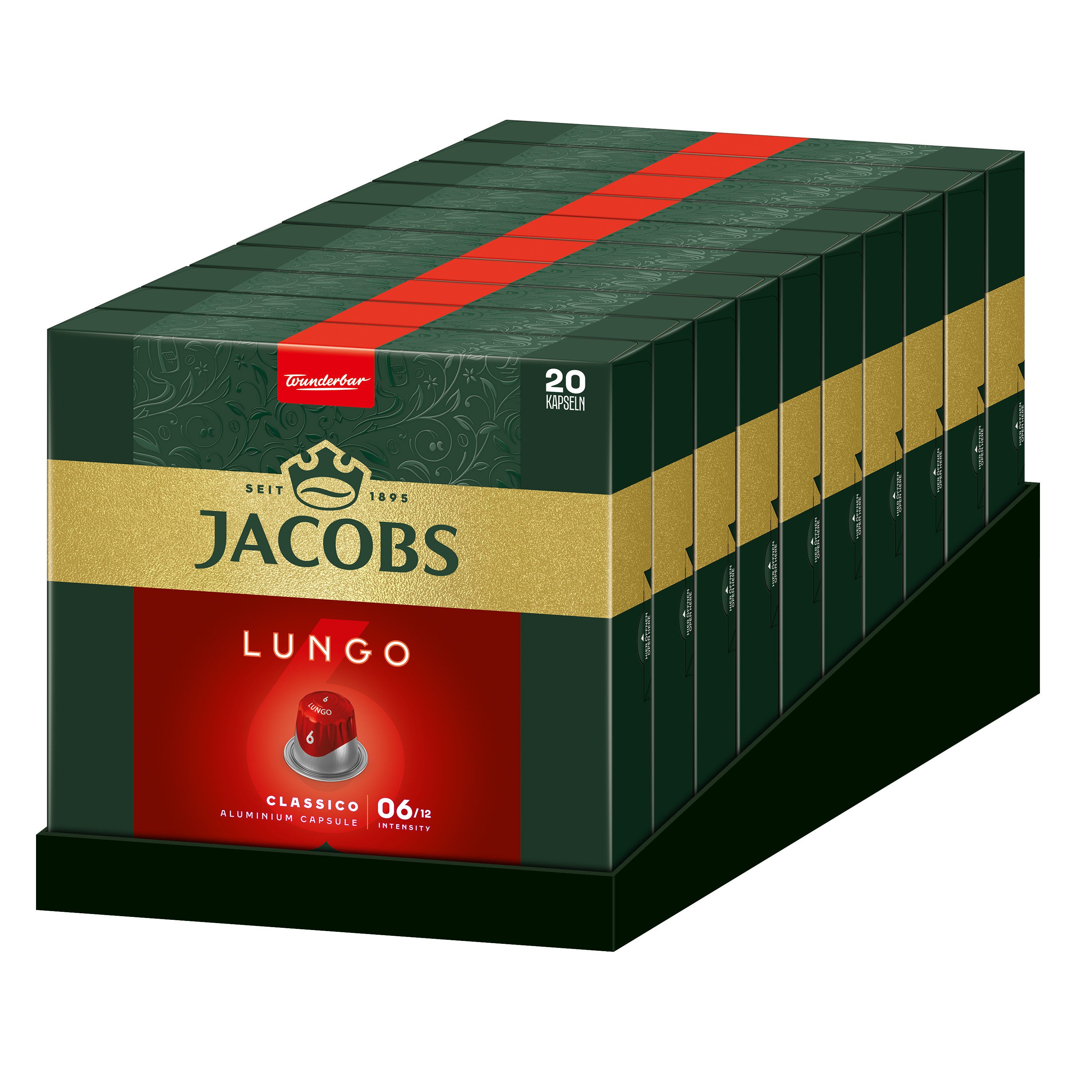 JACOBS Kaffee Kapseln Lungo 6 Classico 10x 20 = 200 Nespresso®* kompatibel, (Packung, 10er Pack)