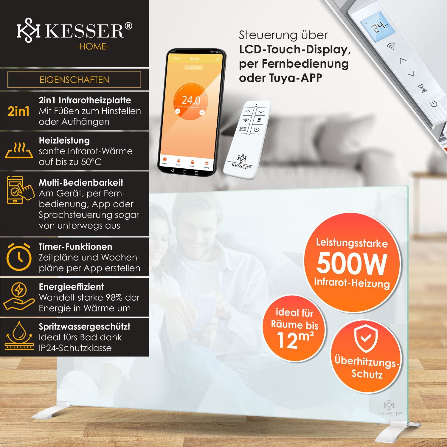 KESSER Paneelheizkörper, Infrarotheizung Glaskonvektor Glasheizung Energies günstig online kaufen