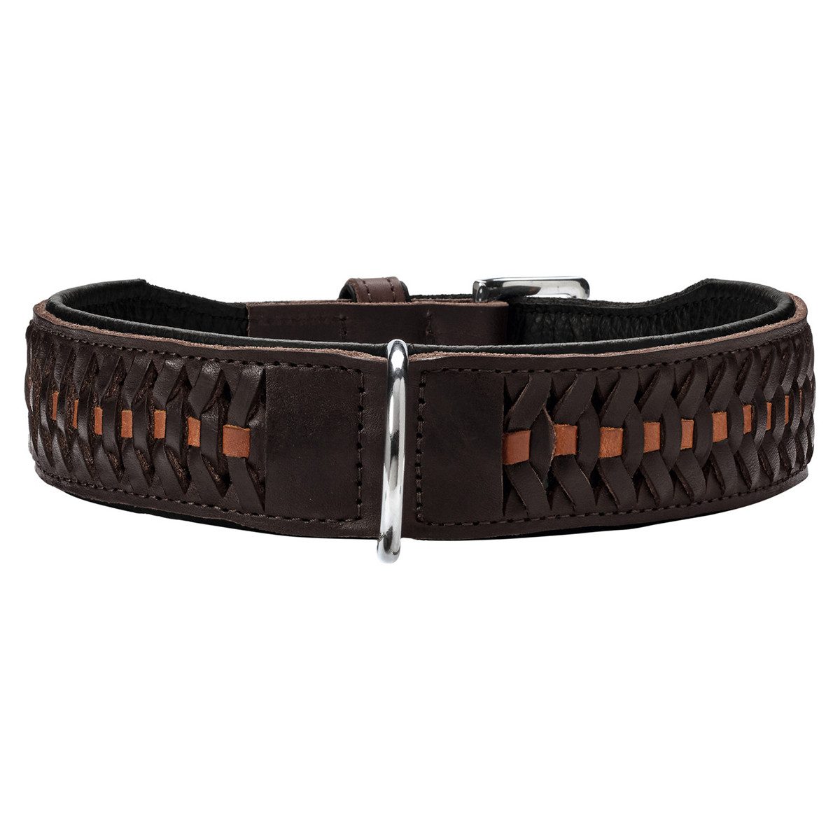 HUNTER Hundehalsband SOLID EDUCATION CORD – Handgeflochten, Rindsleder, Dunkelbraun/türkis, Größe 45, Made In Germany