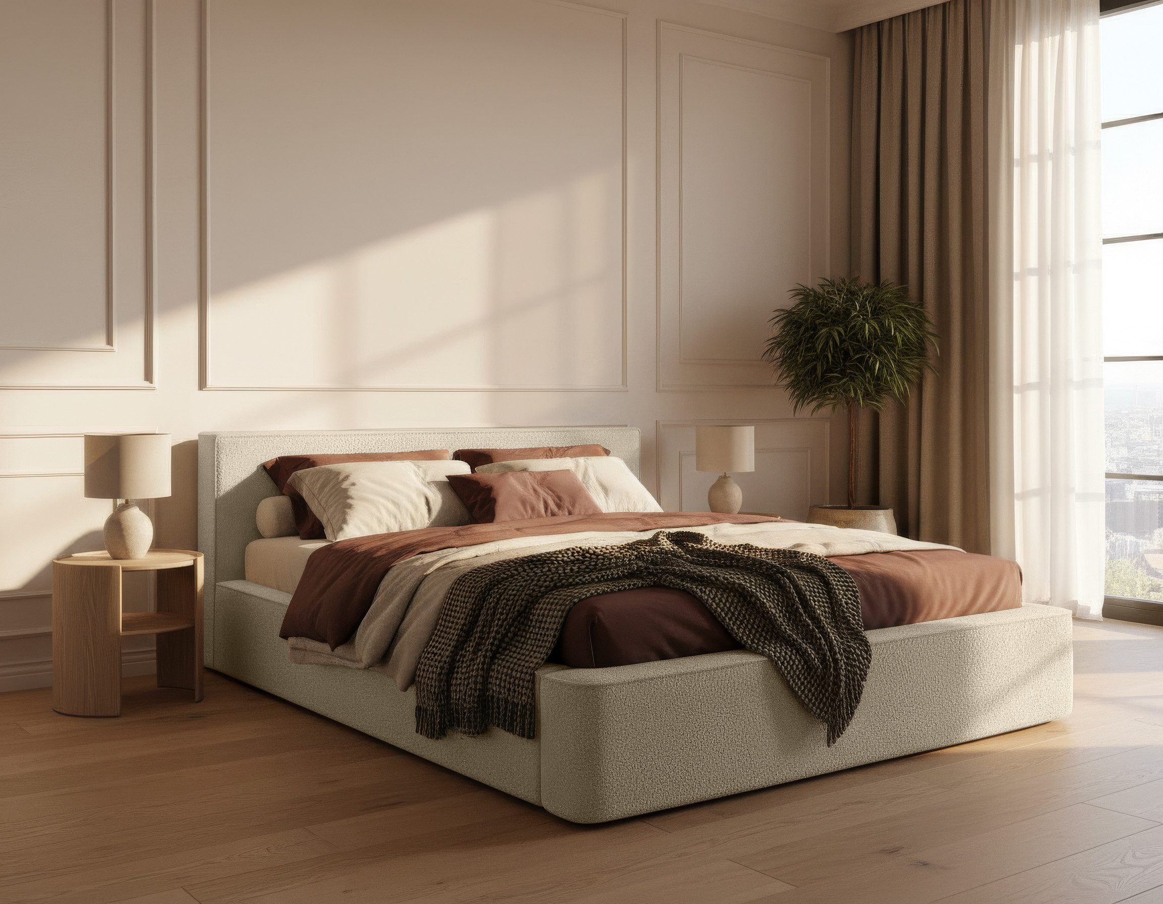 thematys Polsterbett mit Bettkasten, CLOUD 140x200 160x200 180x200 200x200cm (Kopfteil im modernen-Look – hochwertiger Bouclé-Stoff, Inklusive Lattenrost - hochwertiger Stoff), hydraulische Klappfunktion für Stauraum