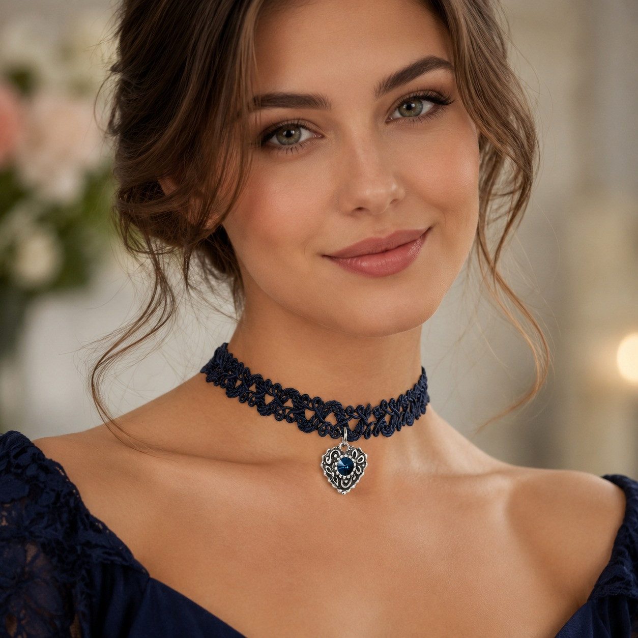 LUISIA® Collier Spitzen Kropfband "Malina" Herzanhänger mit Swarovski® Elements (inkl. Schmuckbox)