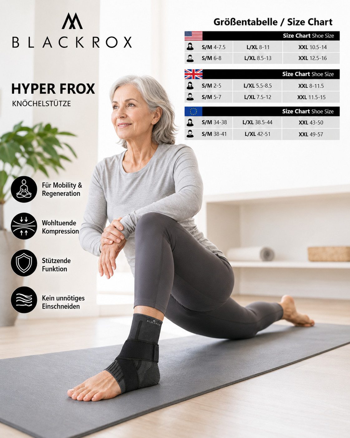 BLACKROX Fußbandage [Vergleichssieger 2026] Hyper Frox, Gr. S-XL, Damen und Herren