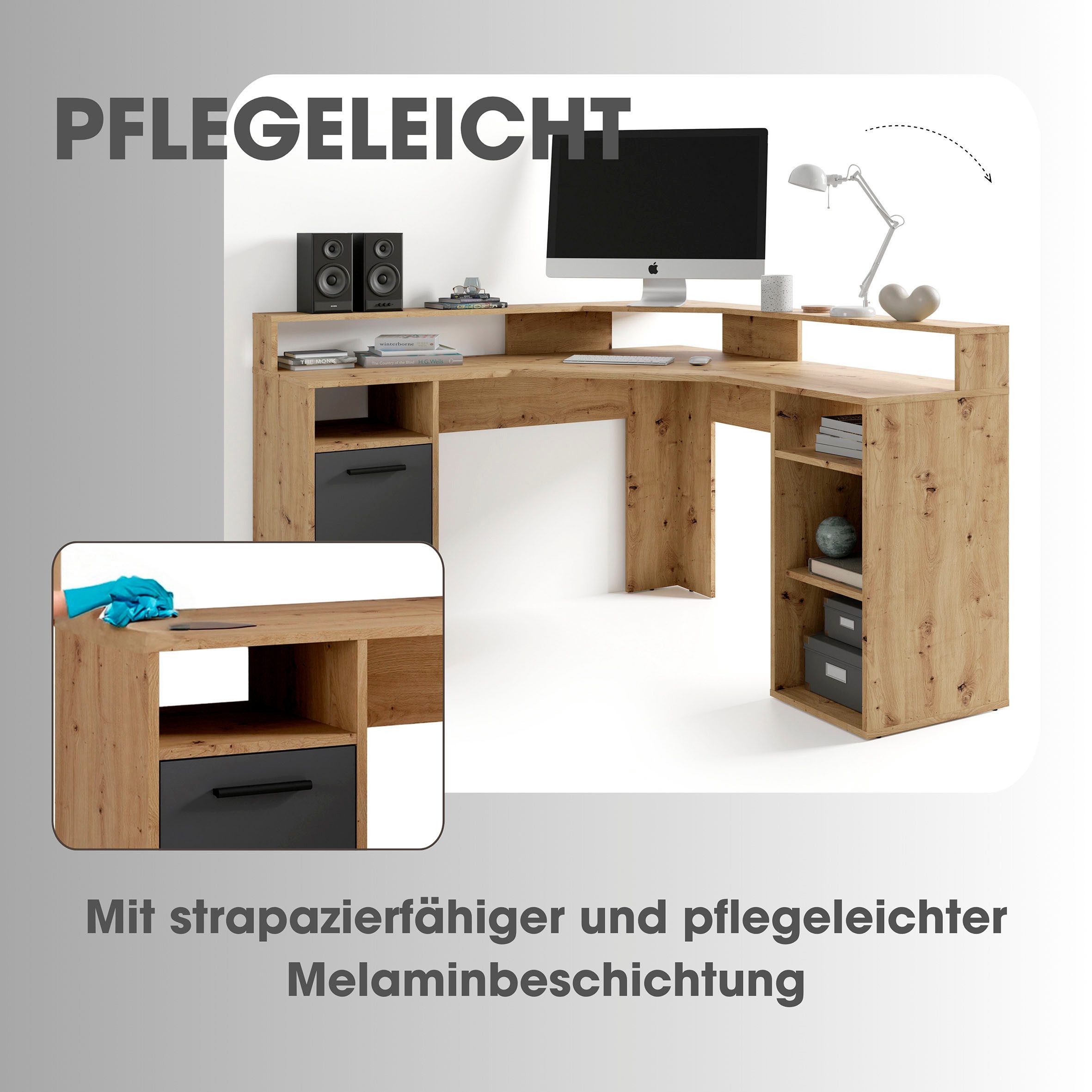 byLIVING Gamingtisch Fox, Breite 139 cm, moderner Eck-Schreibtisch
