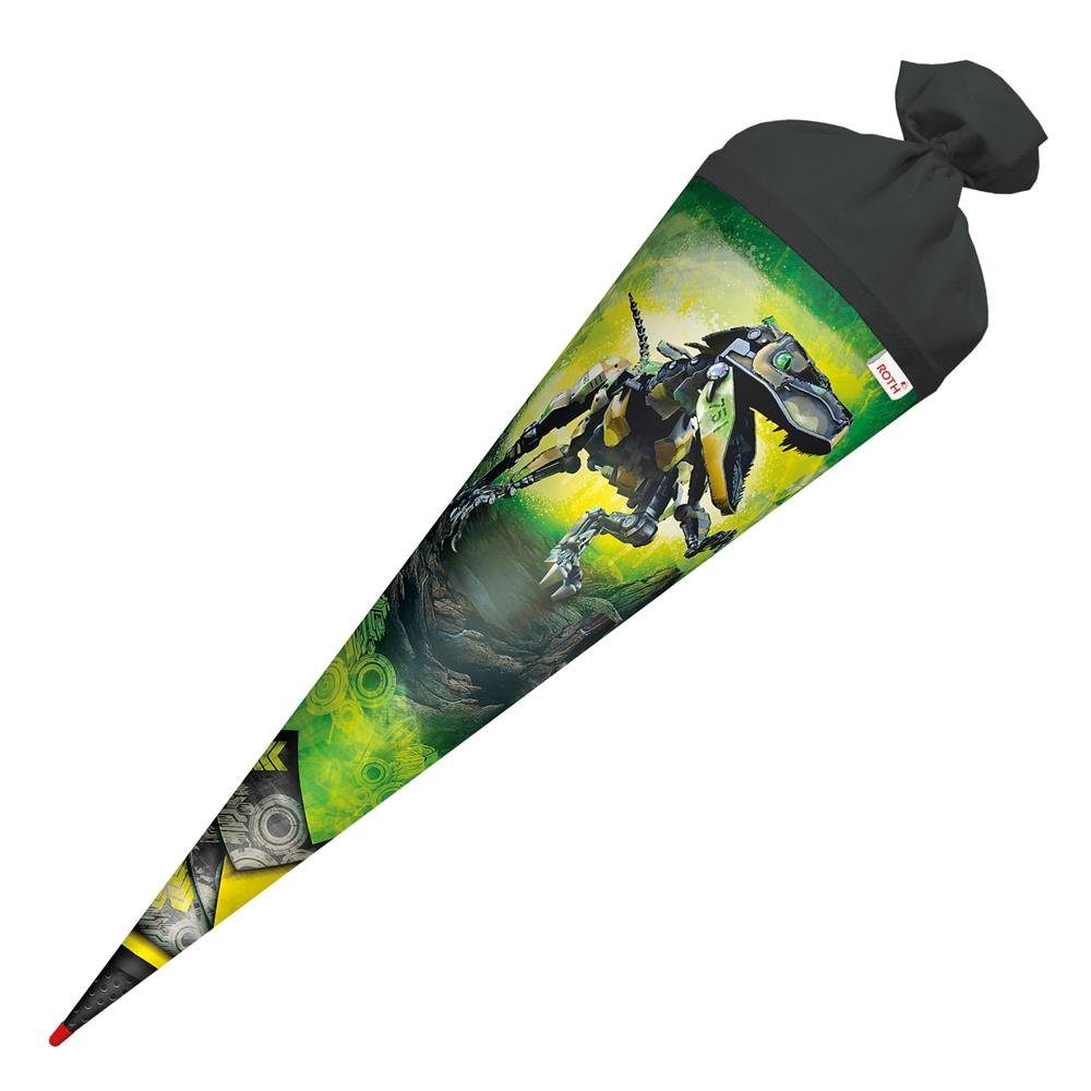 Roth Schultüte Robo-Rex mit Folieneffekt, 70 cm, rund, mit schwarzem Filzverschluss, Rot(h) Spitze, Dinosaurier