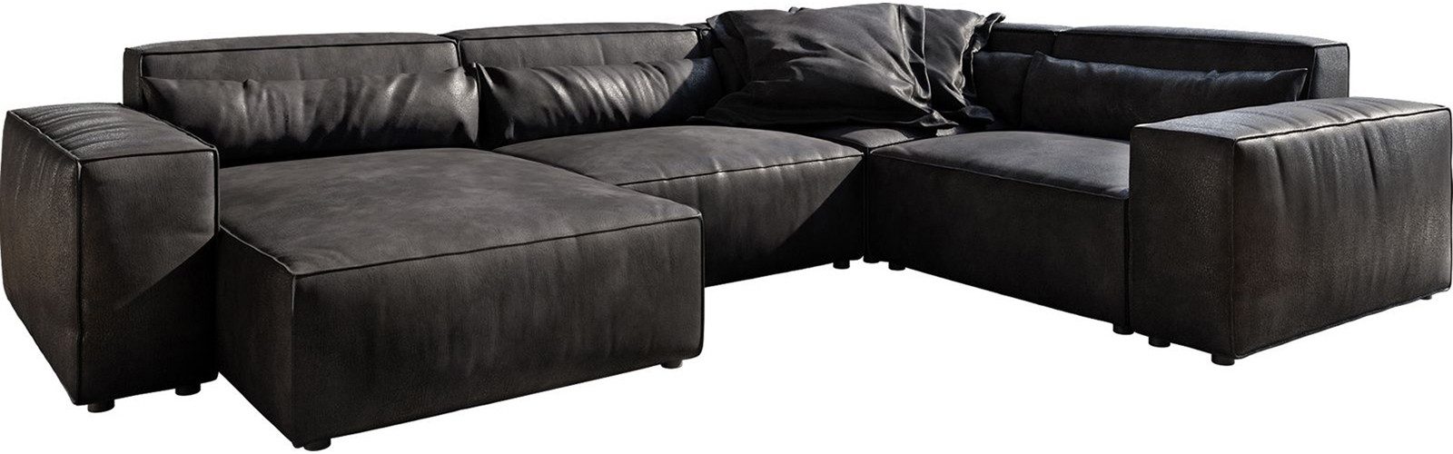 DELIFE Wohnlandschaft Sirpio, Lederimitat Vintage Anthrazit 300x210 cm Recamiere variabel