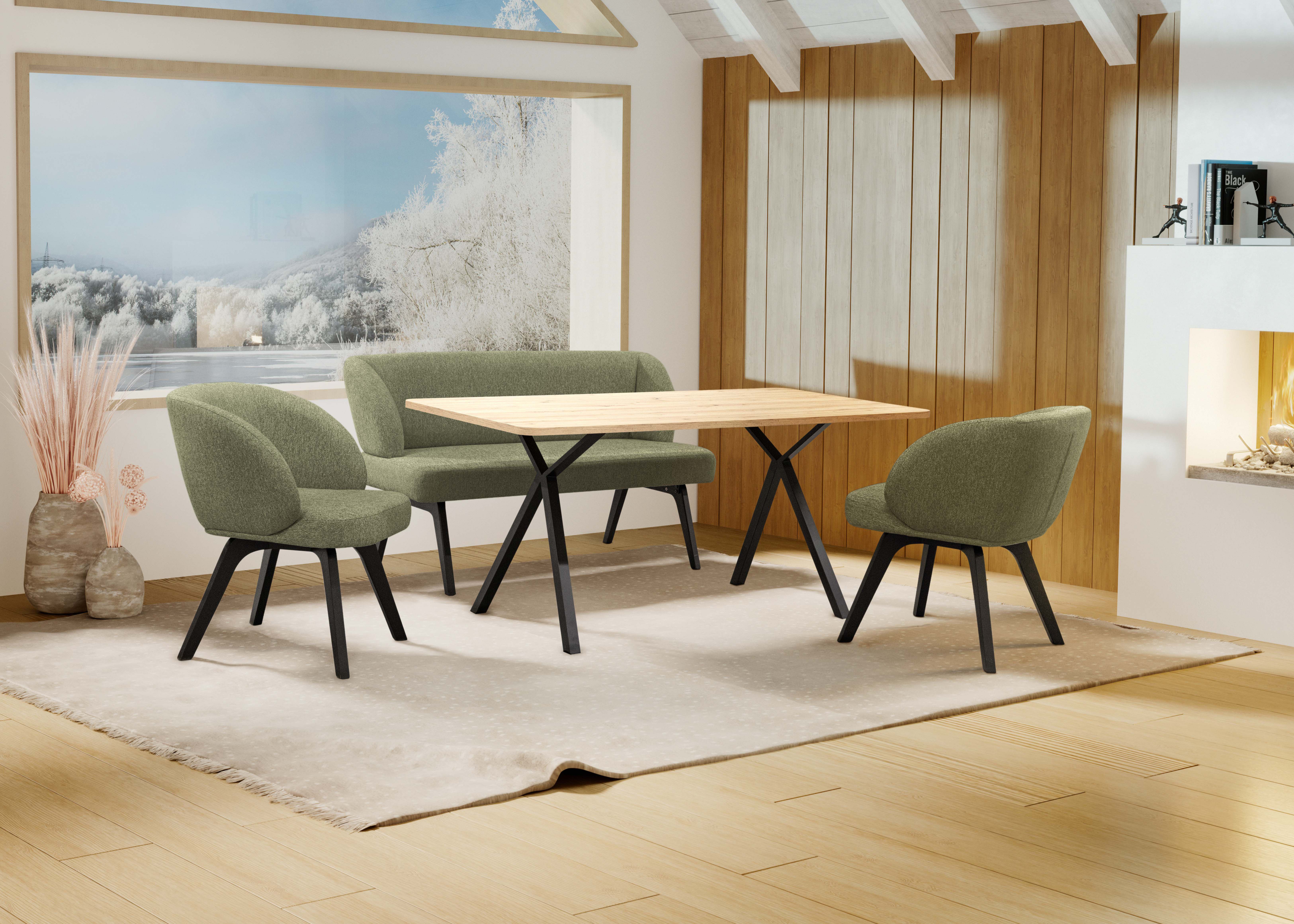 Home affaire Essgruppe Aretha Esstischbank, Sitzgruppe, Küchenbank, Polsterbank, (Set, 4-tlg., 4er), Esszimmer Sitzgruppe, Tisch, Stühle und Bank gepolstert, Nosagfederung