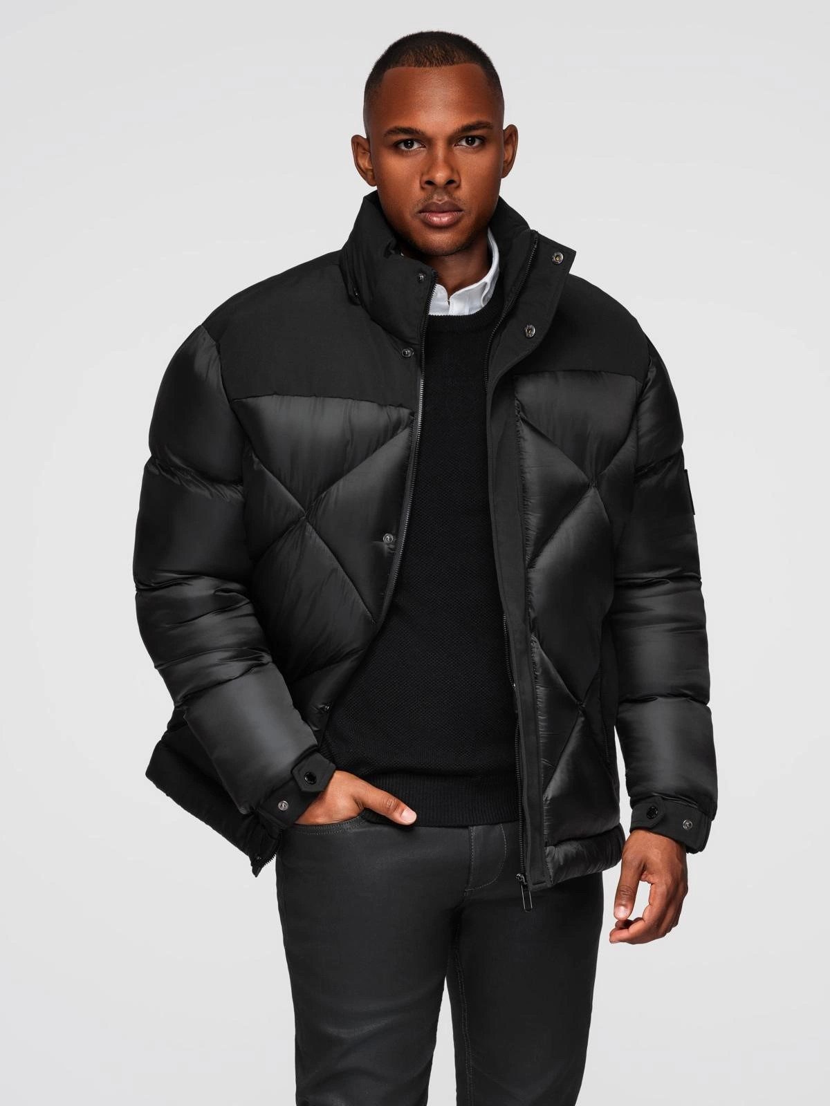 OMBRE Winterjacke Herrenjacke mit Kapuze und geometrischer Steppung