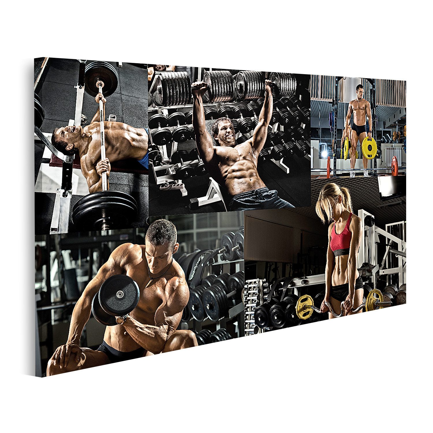 Leinwandbild Bodybuilding Ausführung Übung Presse Gewicht Gym Collage Fot Bilder