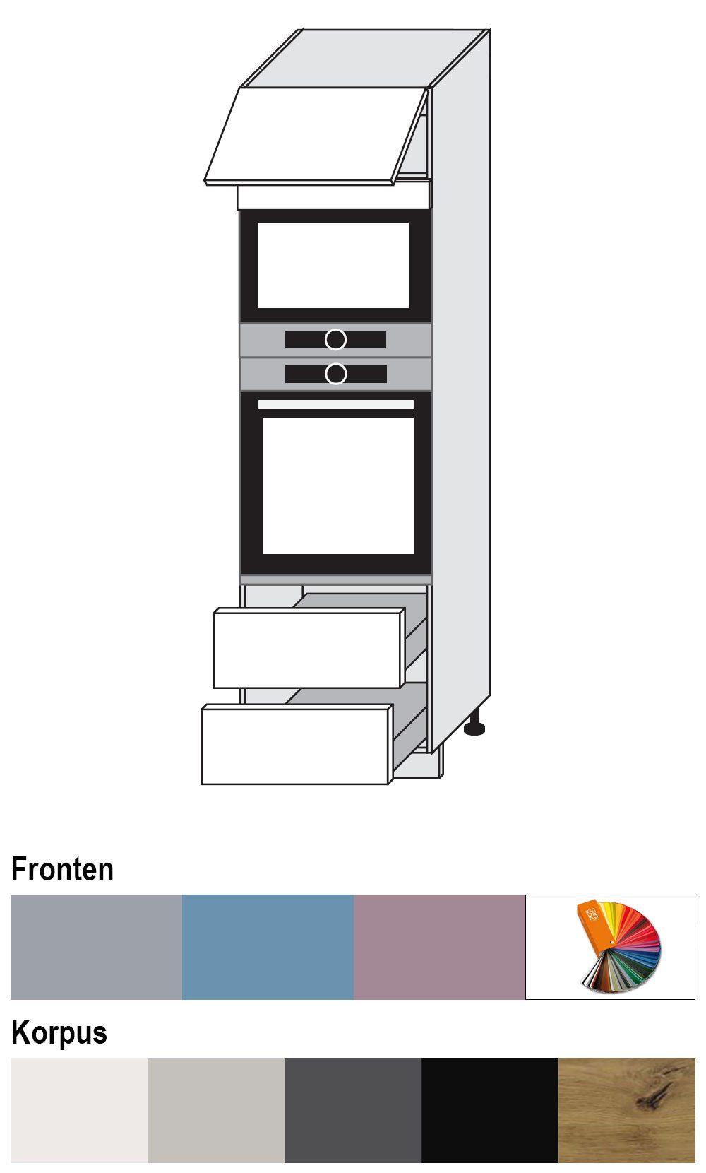 Feldmann-Wohnen Backofenumbauschrank Bari (D14/RU/2R-284, 2 Gerätefächer, 2 Schubladen, REJS Comfortbox Vollauszug, 1-St., moderne Kassettenoptik, lackierte Fronten, 60x59x207cm) Eiche Artisan / RAL 5024 pastellblau matt