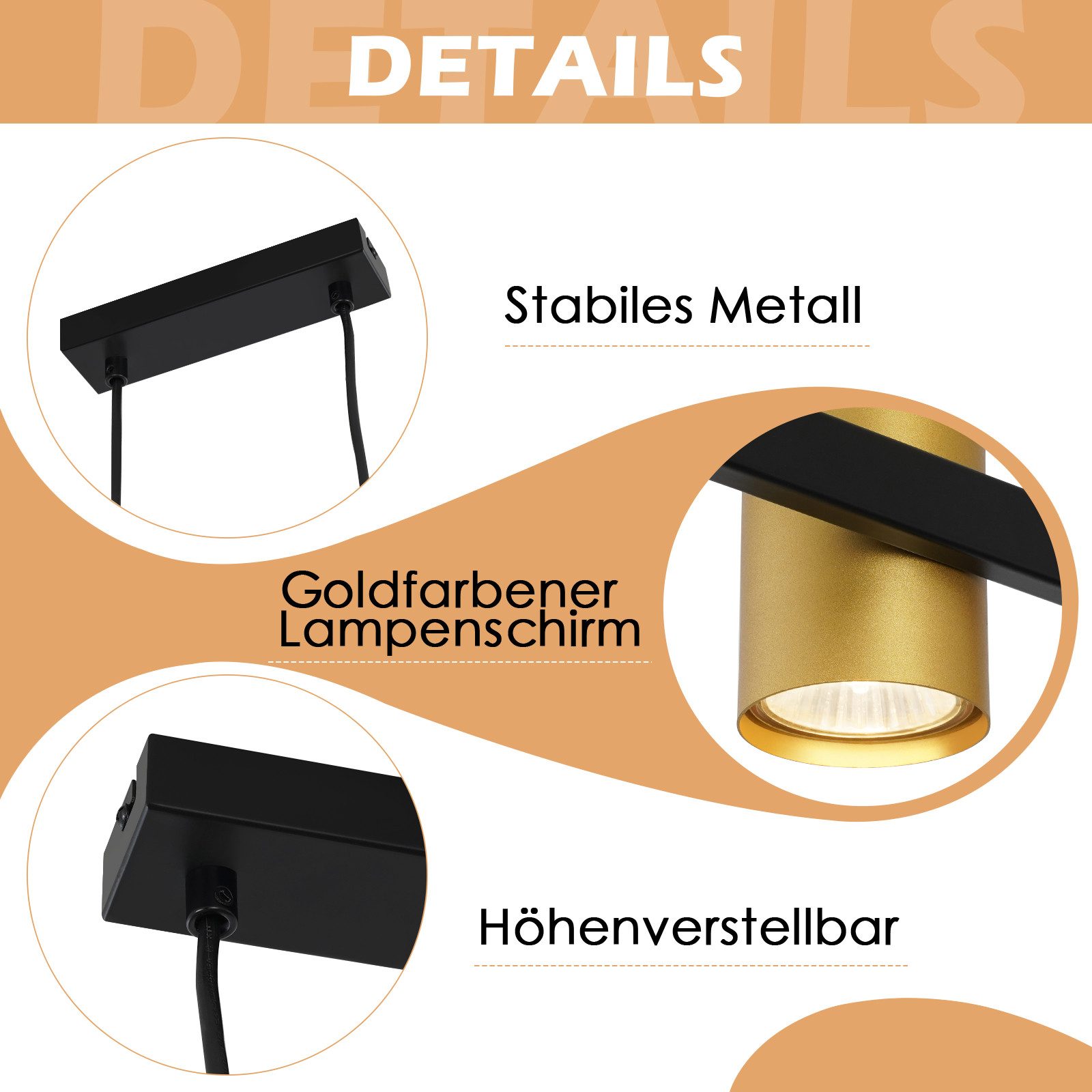 Nettlife Pendelleuchte 6 Flammig Esstisch Hängelampe Schwarz Gold GU10 Metall Industrial, ohne Leuchtmittel, für Wohnzimmer Esszimmer – Bild 3 von 5