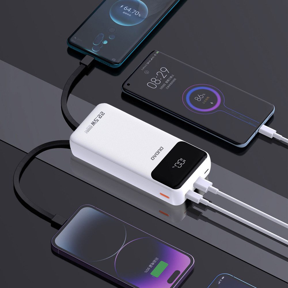 Dudao Akkupack Kabelladegerät Powerbank 20000 mAh (1 St), 4 Ladeausgänge, LED-Anzeige, 22,5W Schnellladung