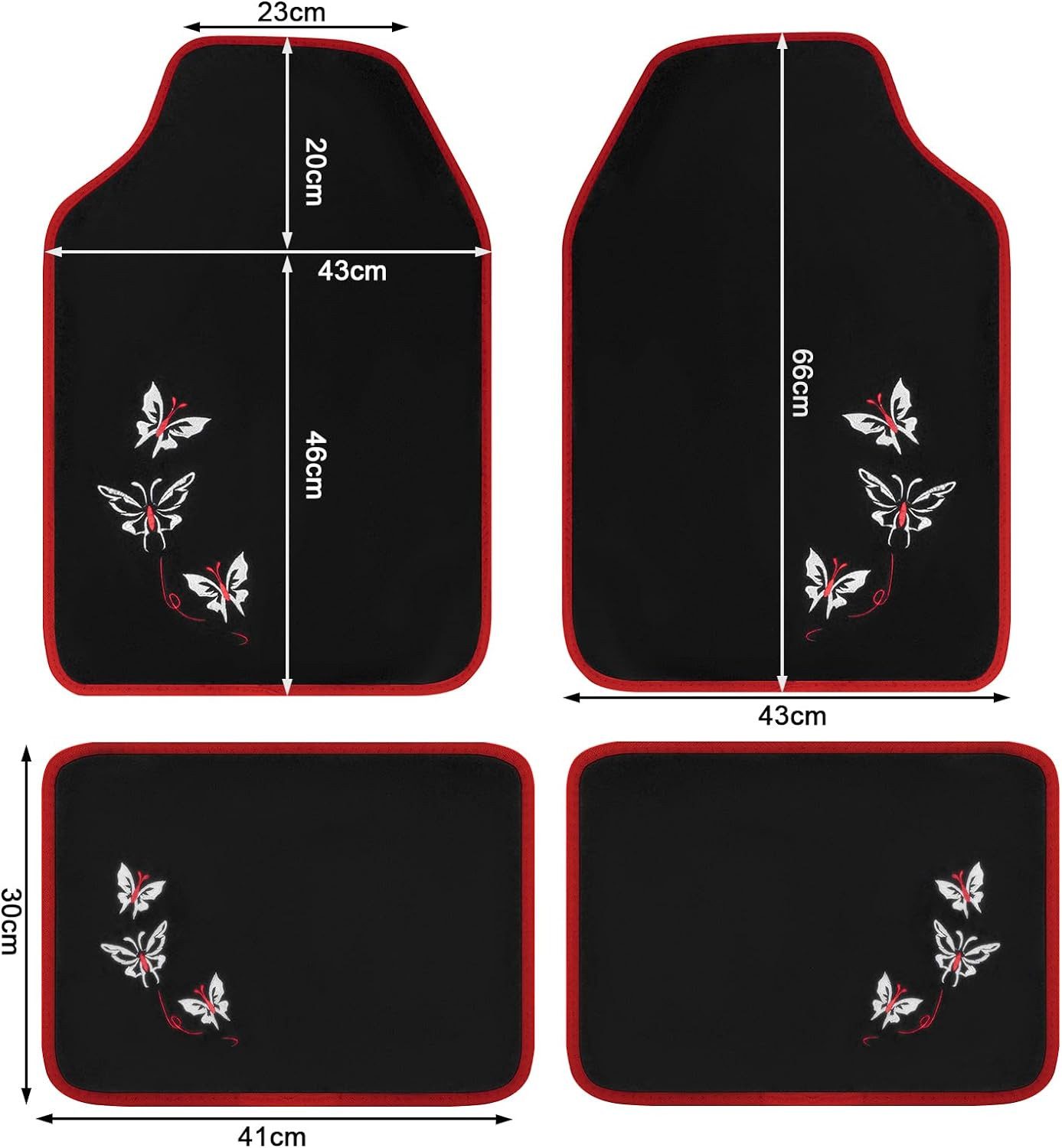 Woltu Auto-Fußmatten (4 St), Sie passen auf fast allen Pkw, Vans und Lkw., Universal Auto Teppich Stickerei Butterfly