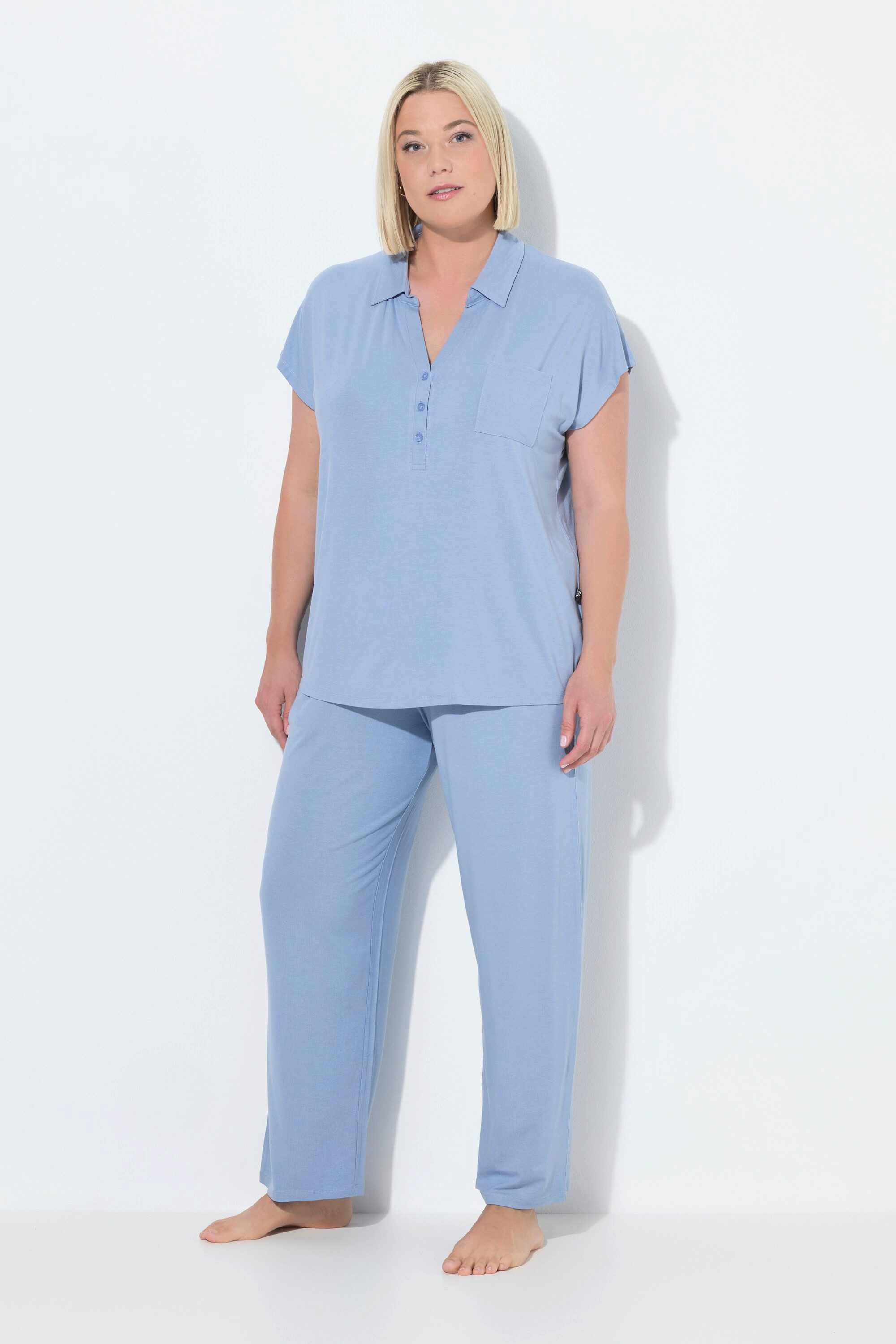 Ulla Popken Pyjama Pyjama oversized Zweiteiler Hemdkragen Halbarm günstig online kaufen