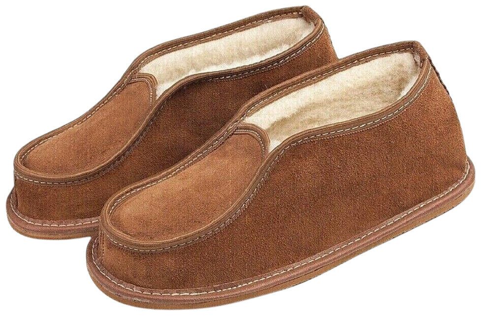 Damen Herren Leder Winter Hausschuhe Hüttenschuhe Mokassin Schafwolle Hausschuh