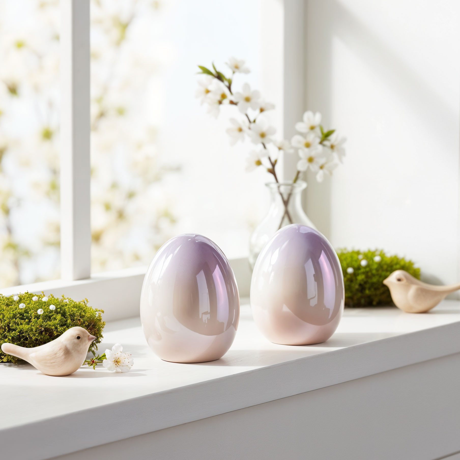Levandeo® Dekofigur, 2er Set Ostereier Porzellan H8cm Rosa Lila Perlmutt Ostern Tischdeko